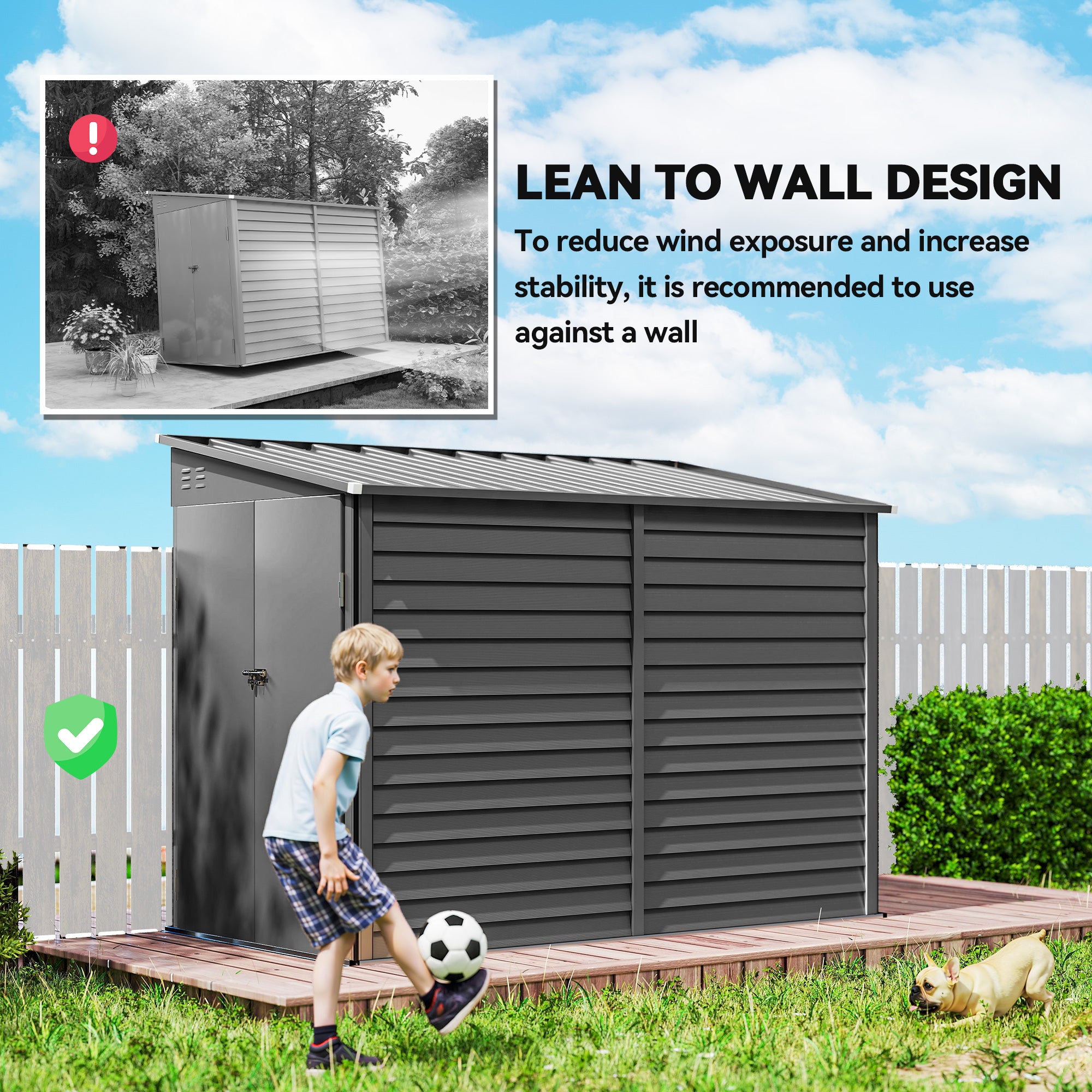 Grey Storage Shed 4.6x9 Metal Lean-to Outdoor Storage - Dark Gray - Image 6
