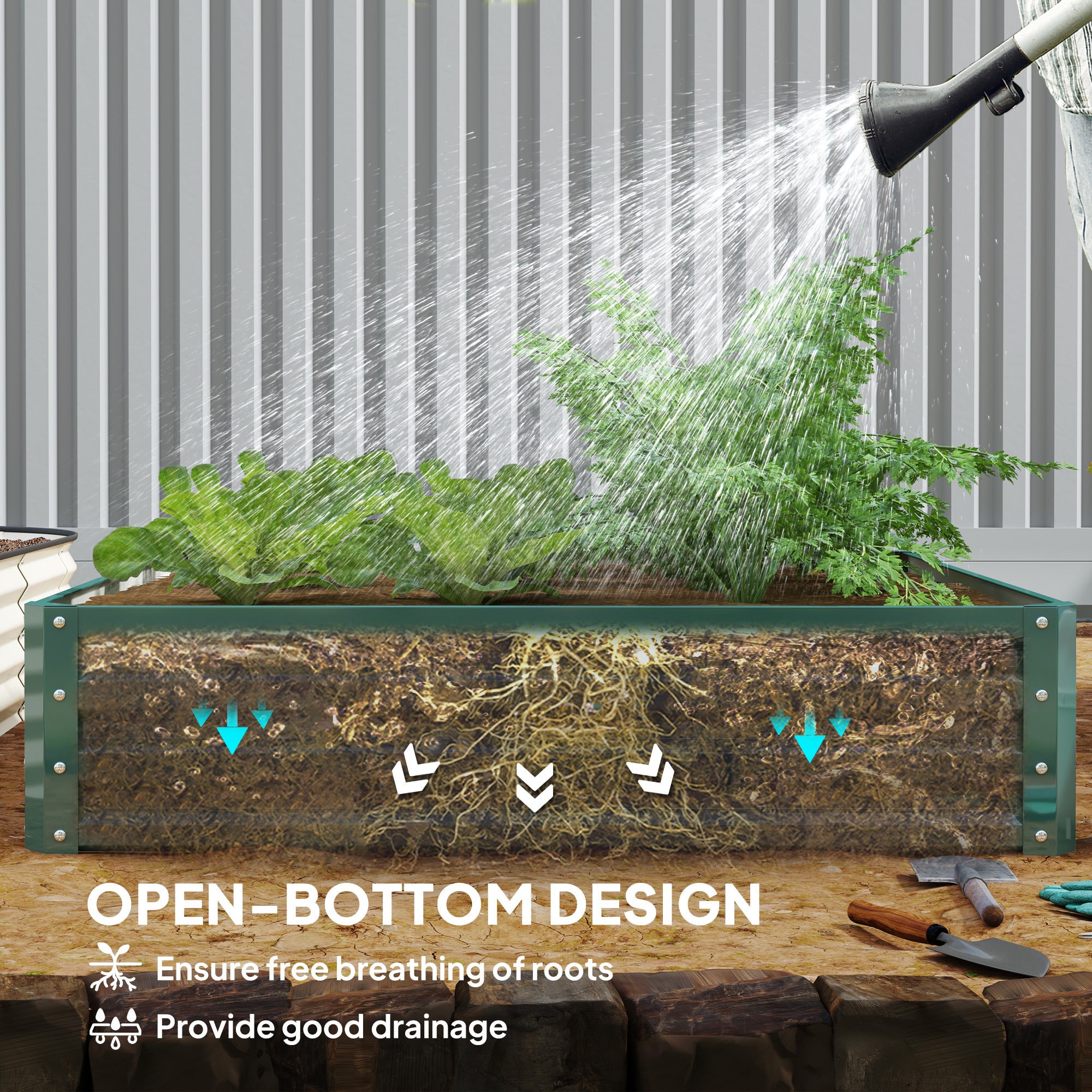 Galvanized Raised Garden Bed, 4' x 4' x 1' Metal Planter Box, for Growing Vegetables, Flowers, Herbs, Succulents, Green - Green - Image 6