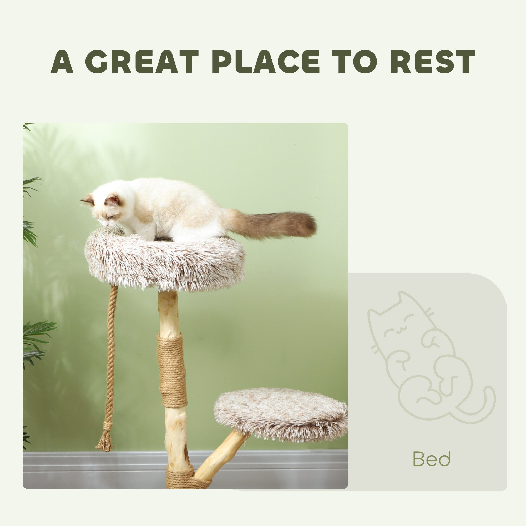 35 Inch Modern Cat Tree for Indoor Adult Cats with Wooden Scratching Posts, Cat Bed & Rope Cat Toy, Brown - Brown - Image 5