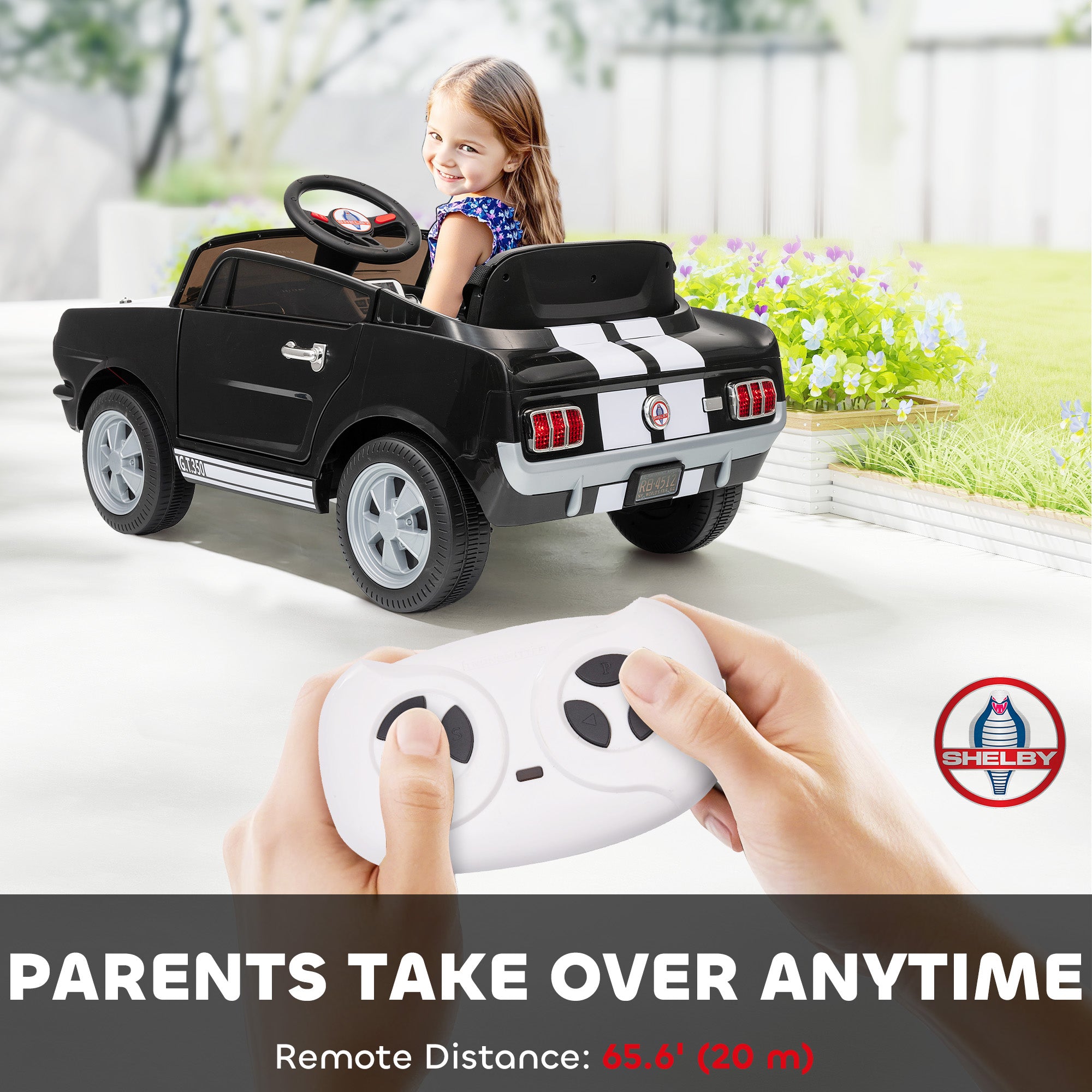 Licensed Ford Shelby GT 350 Kids Ride On Car with Remote Control, Adjustable Speed, MP3, Smooth Start, LED Lights, Black