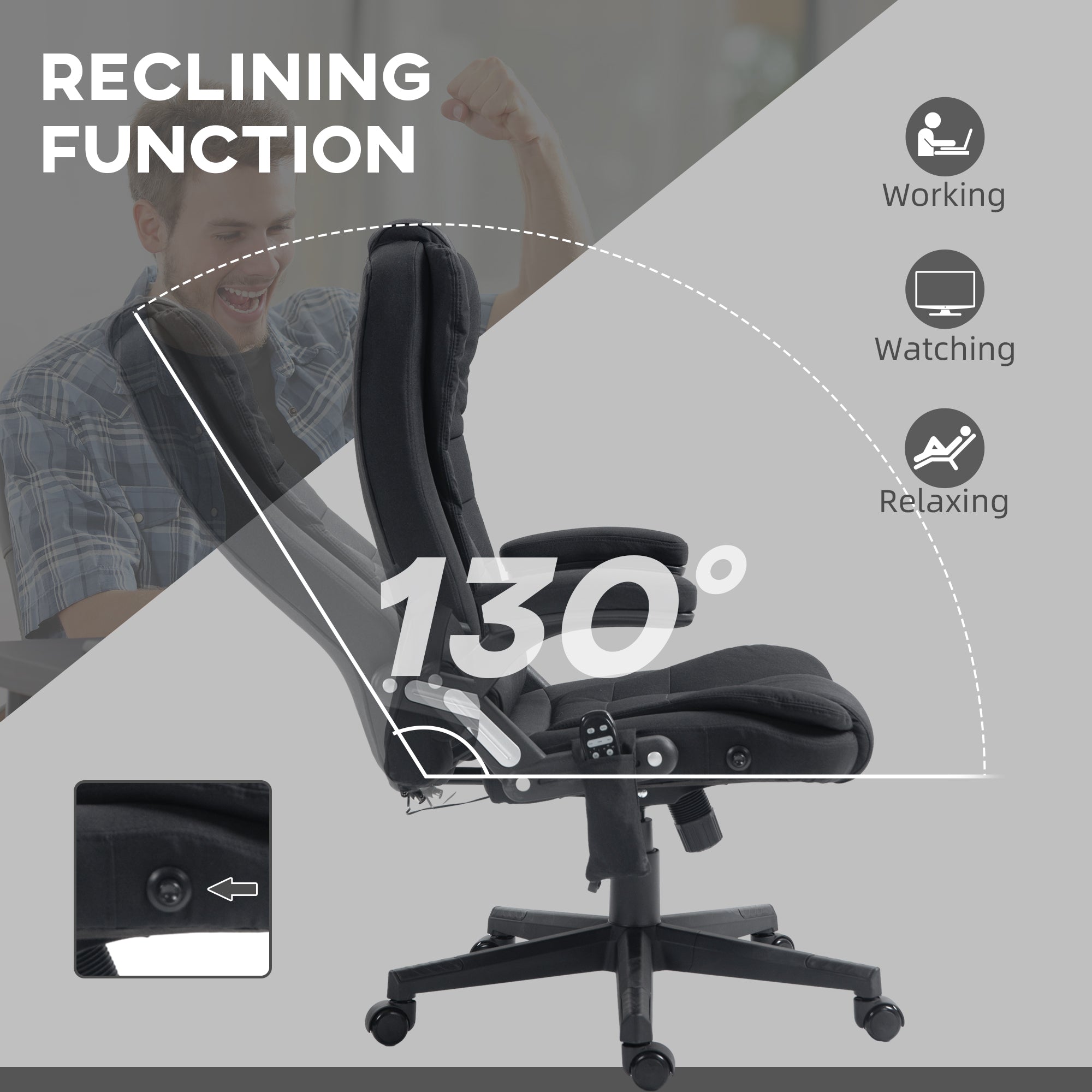 6 Point Vibrating Massage Office Chair with Heat, Linen High Back Massage Desk Chair with Reclining Backrest, Black