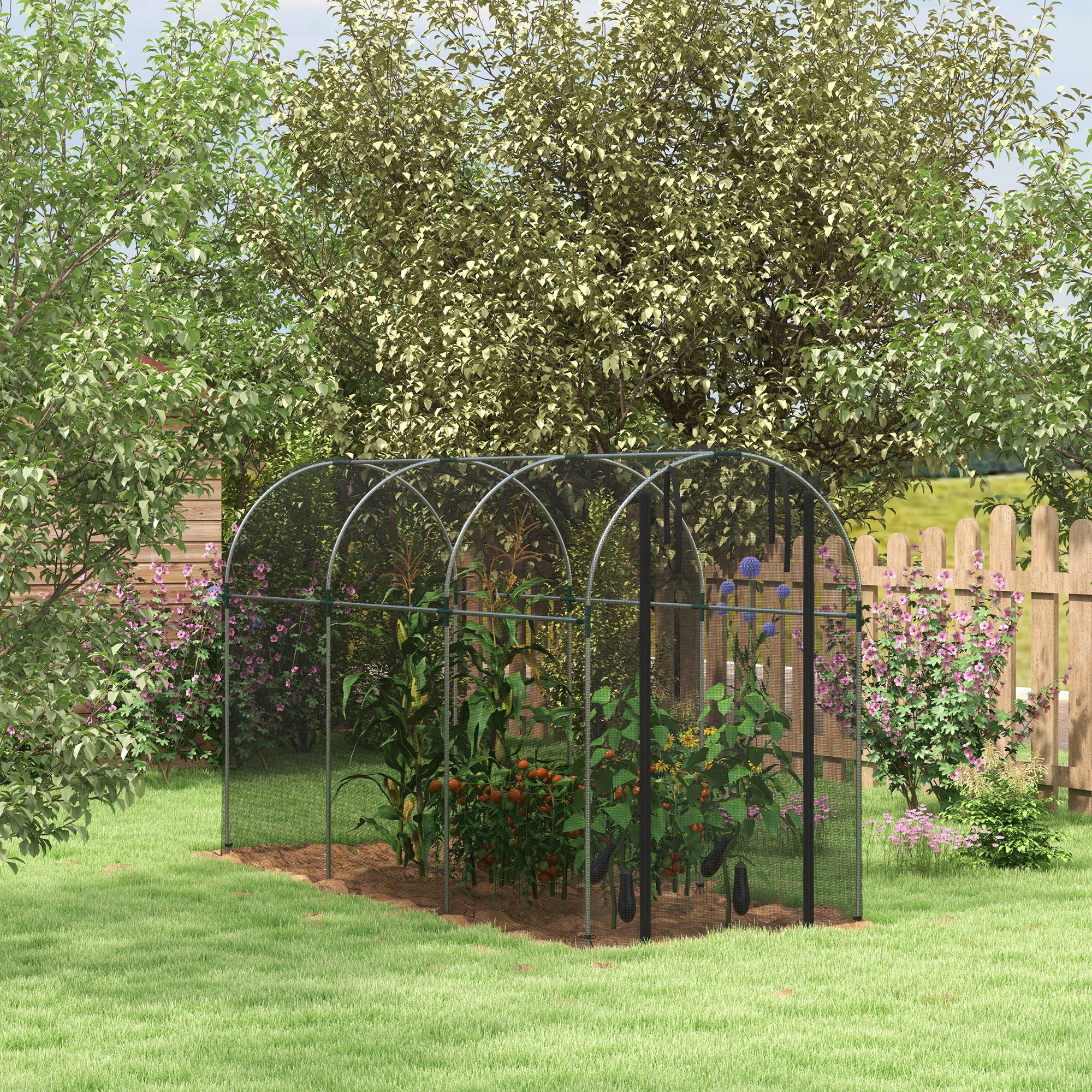 Galvanized Steel Crop Cage, Plant Protection Tent with Zippered Door, 4' x 12', Black - Black - Image 2