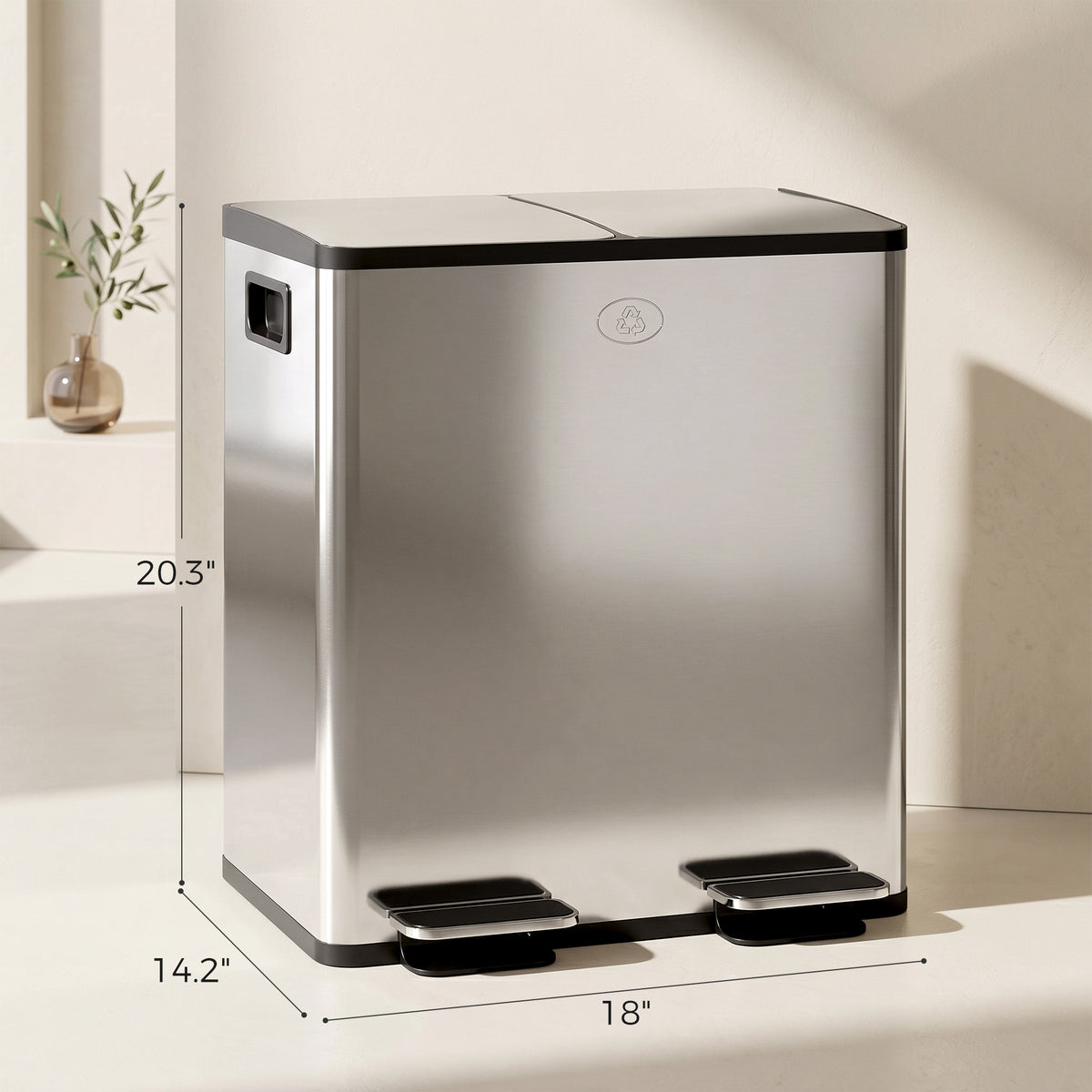 Trash Can, 2 x 5 Gallon Stainless Steel Garbage Can with Soft Close, Stay-Open Lid, Pedals, Inner Buckets, Silver