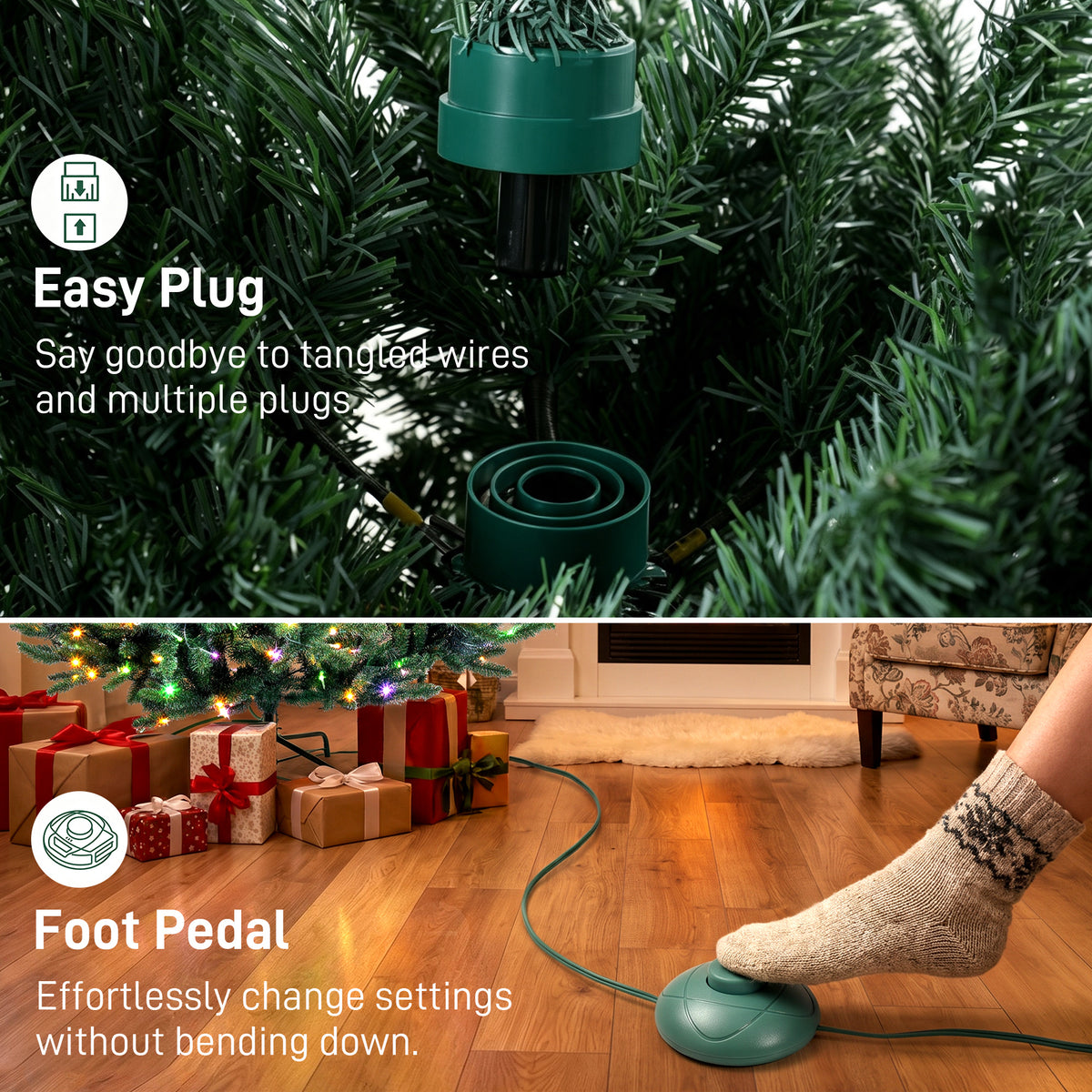 6ft Prelit Christmas Tree, Colorado Blue Spruce, Easy Plug, Hinged Xmas Tree with Warm White & Multi-Color LED Lights
