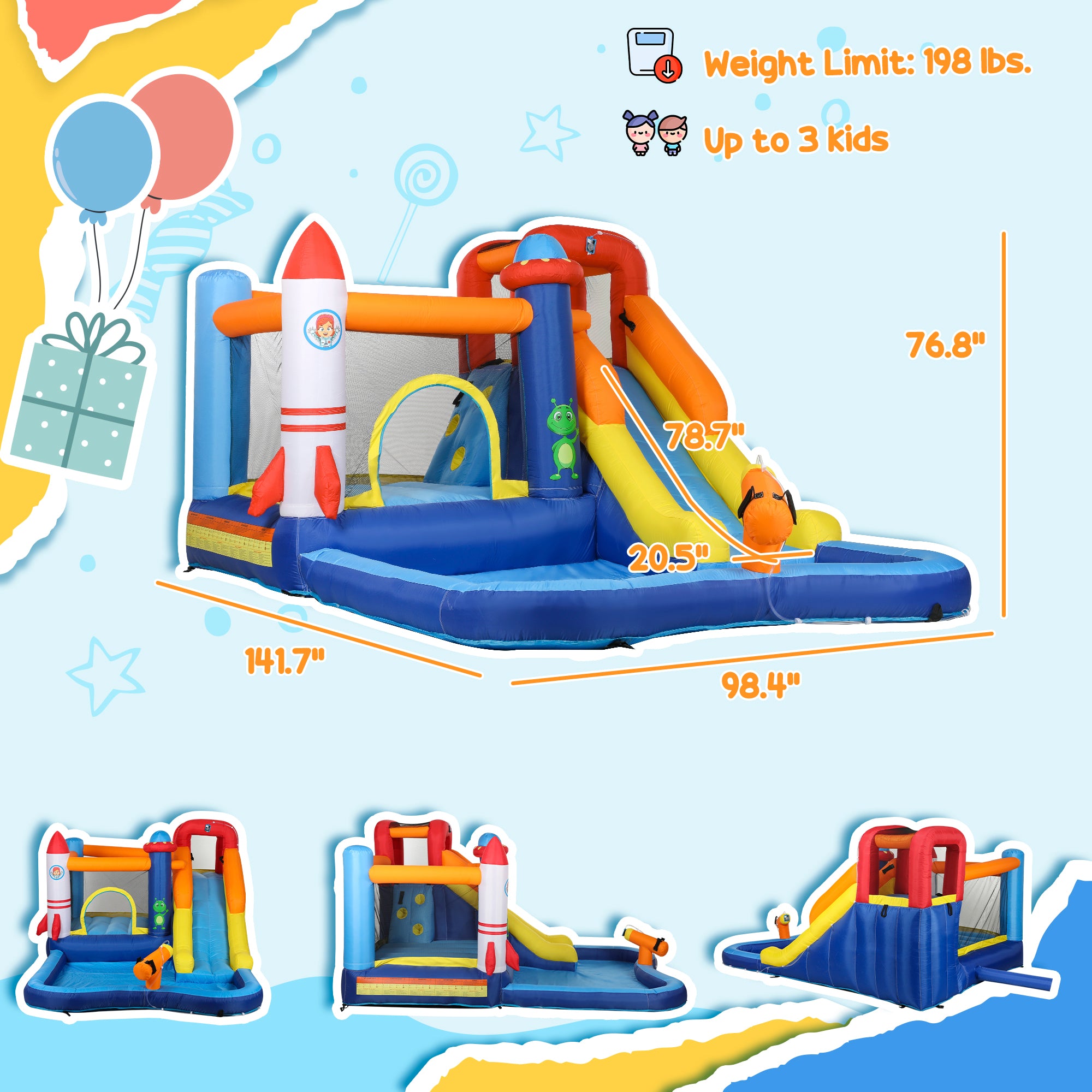 5 in 1 Inflatable Bounce House, Water Slide with 550W Blower, Splash Pool, Trampoline, Climbing Wall, Cannon
