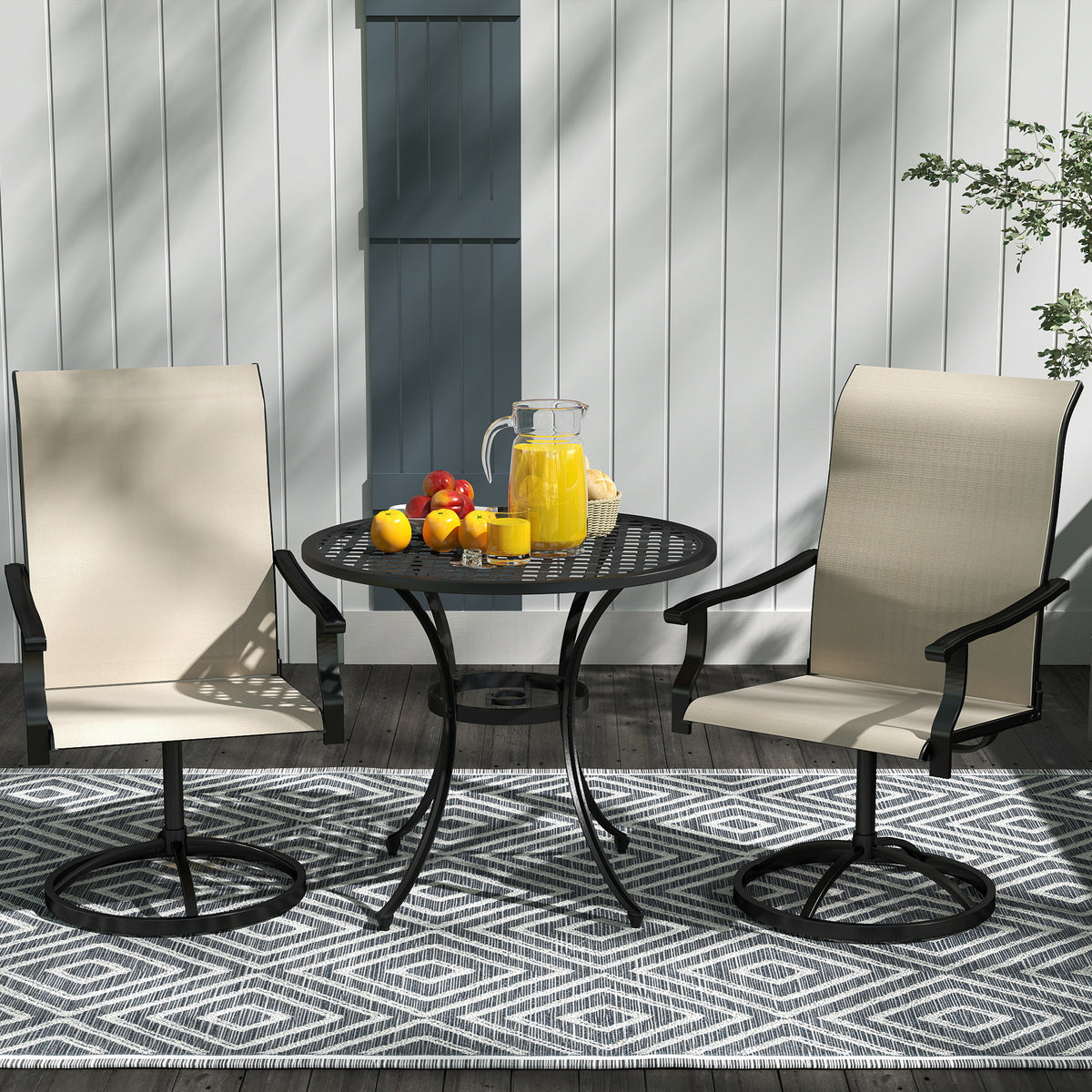 Patio Swivel Chairs Set of 2, High Back Patio Dining Chairs with All-Weather Mesh for Backyard, Lawn, Garden, Beige