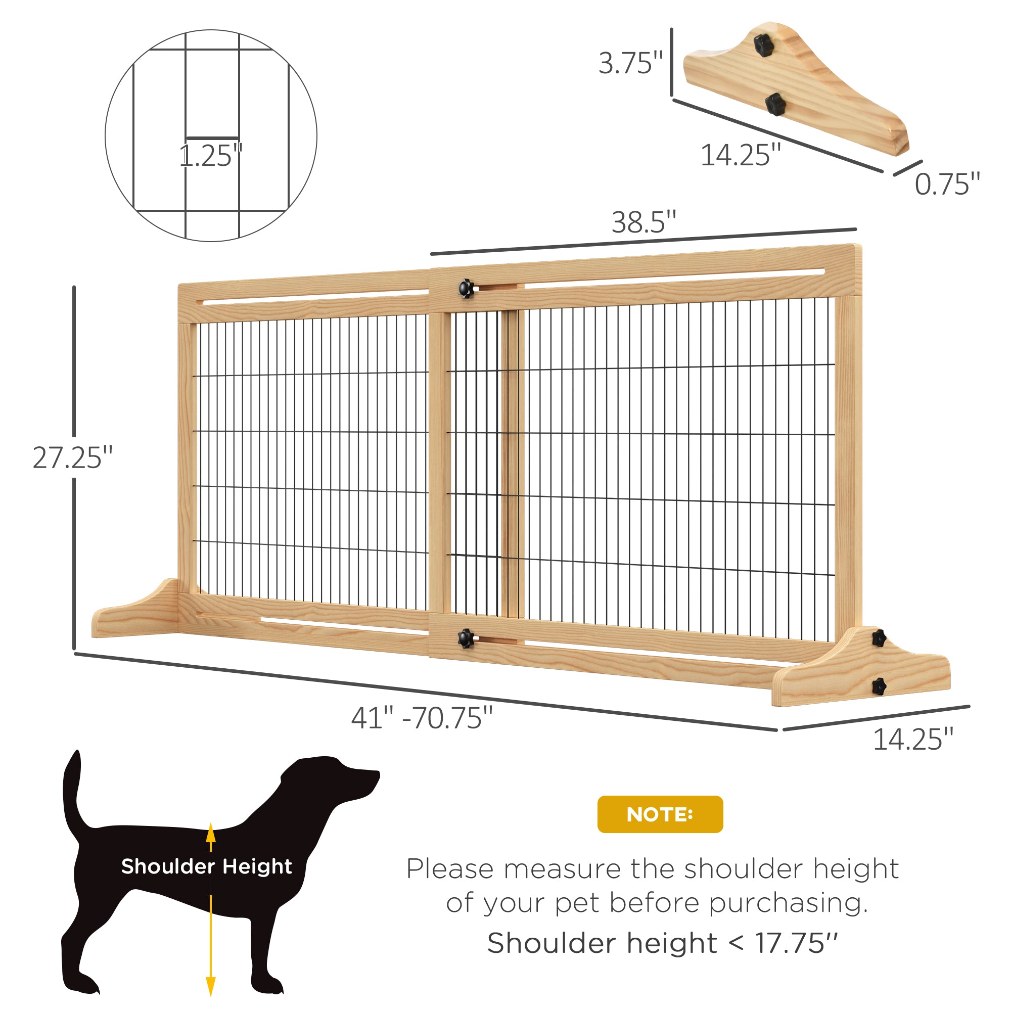71" W x 27" H Extra Wide Freestanding Pet Gate with Adjustable Length Dog, Cat, Barrier for House, Doorway, Hallway, Natural - Natural Wood - Image 3