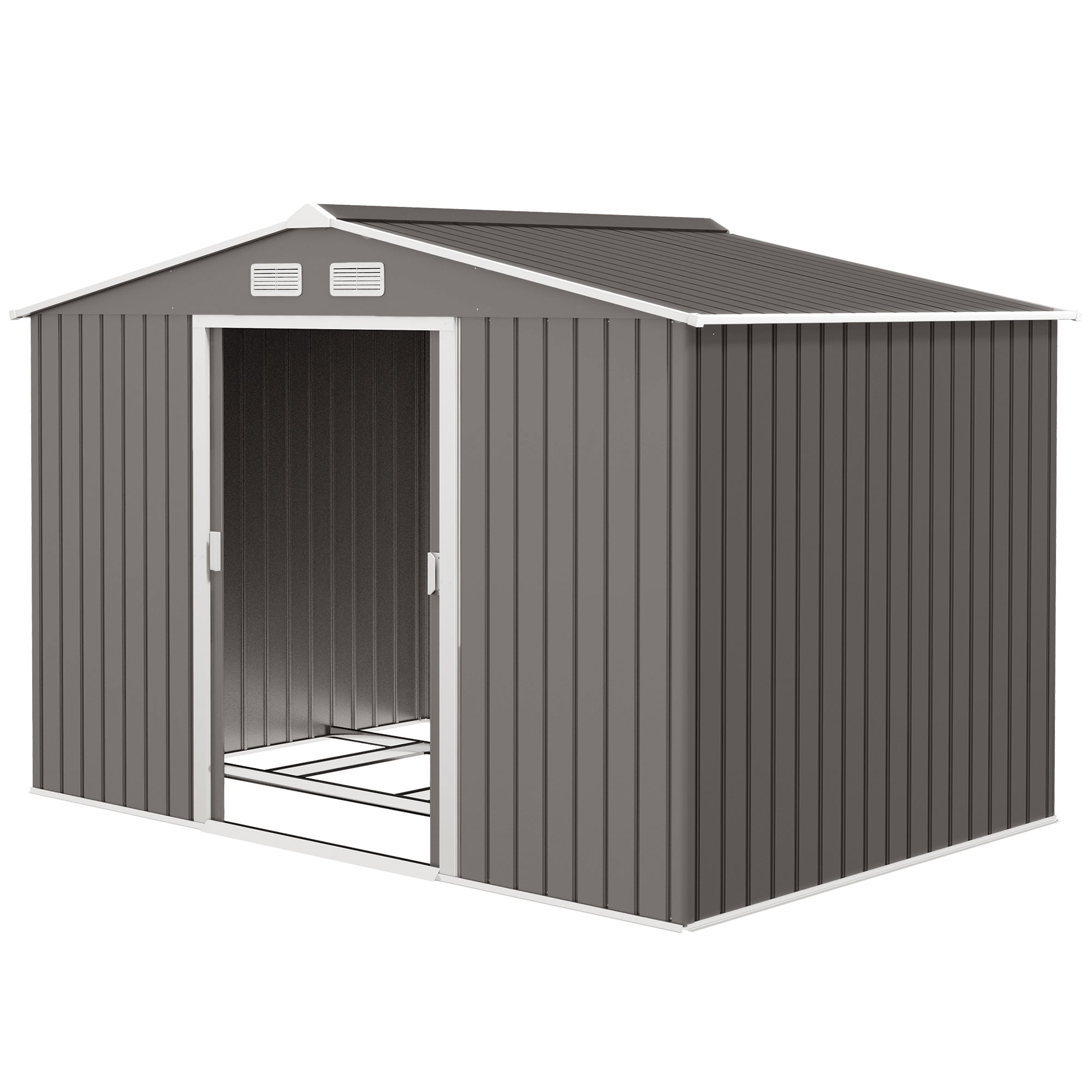 9' x 6' Outdoor Storage Shed, Garden Tool Metal Shed with Foundation Kit, Light Gray - Light Gray
