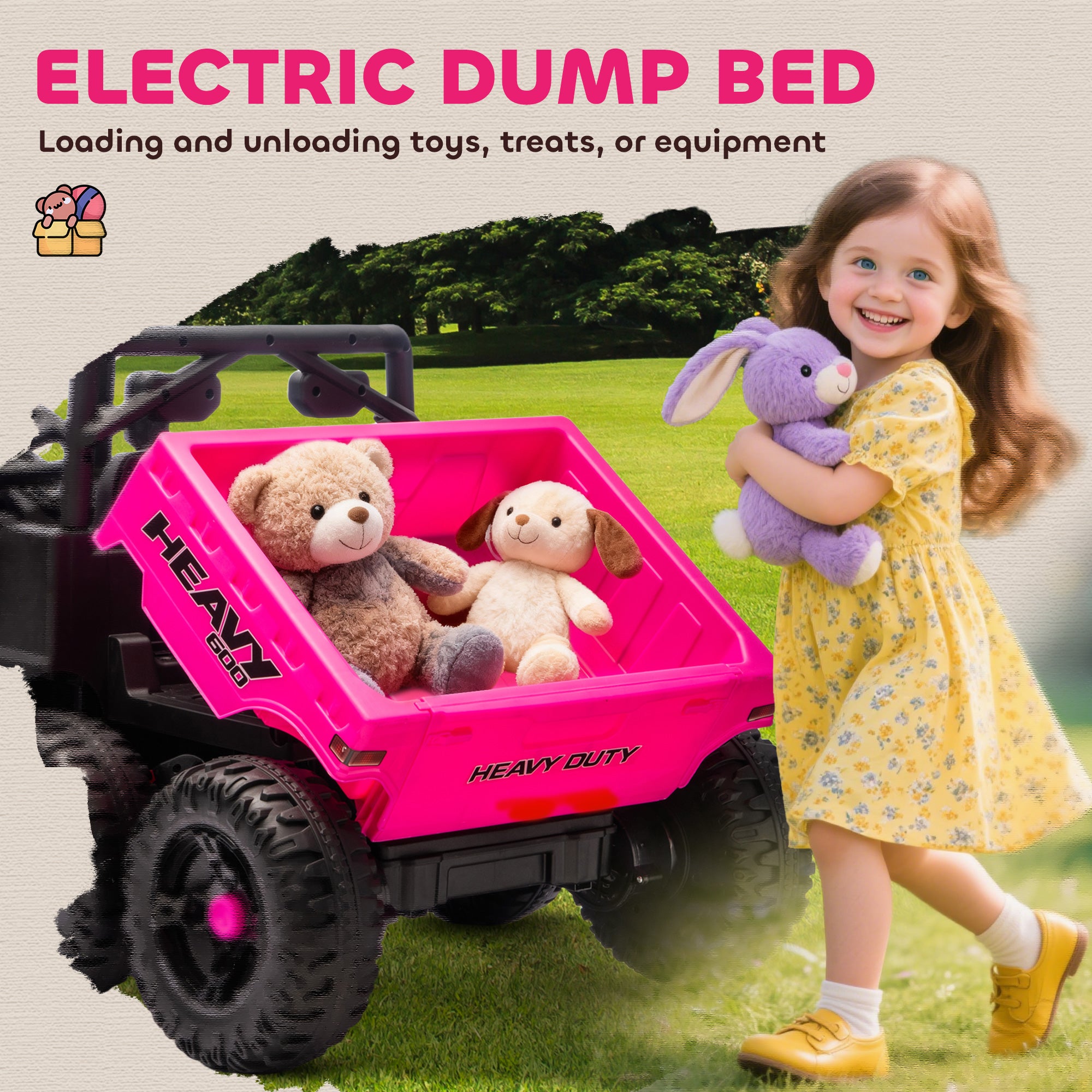 24V 4WD Kids Ride On Car with 6 Wheels Electric Ride On Car with Dump Bed, Remote for 3-6 Years, Pink