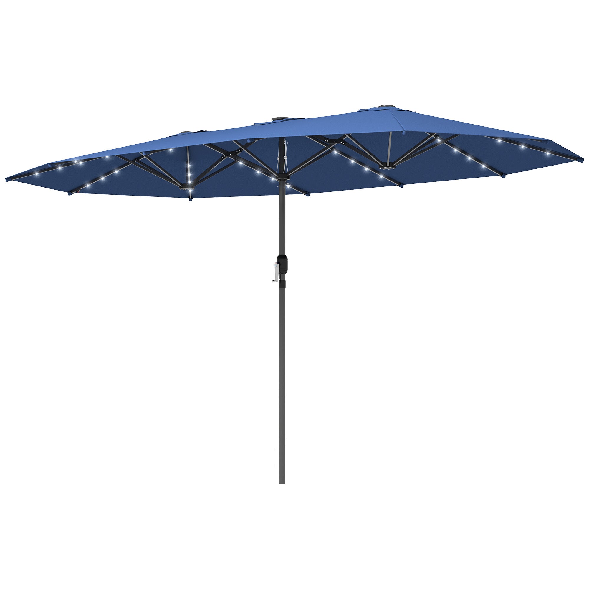 Garden Parasol, Double-Sided Sun Umbrella with LED Solar Lights, Patio Parasol for Outdoor, Blue