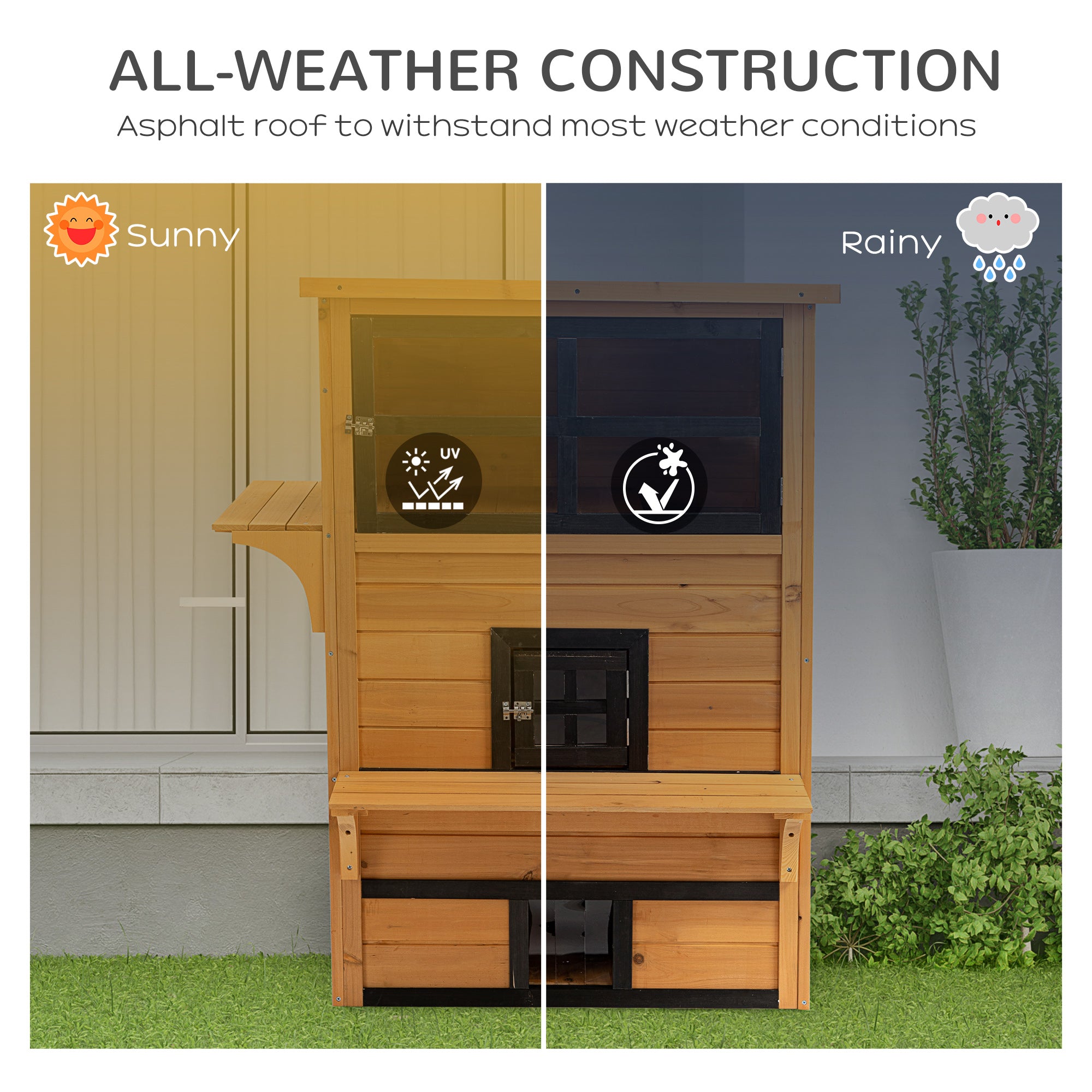 Outdoor Cat House, 3-Tier Kitty Shelter with 5 Escape Doors, Weather Resistant, Yellow & Black - Yellow - Image 5