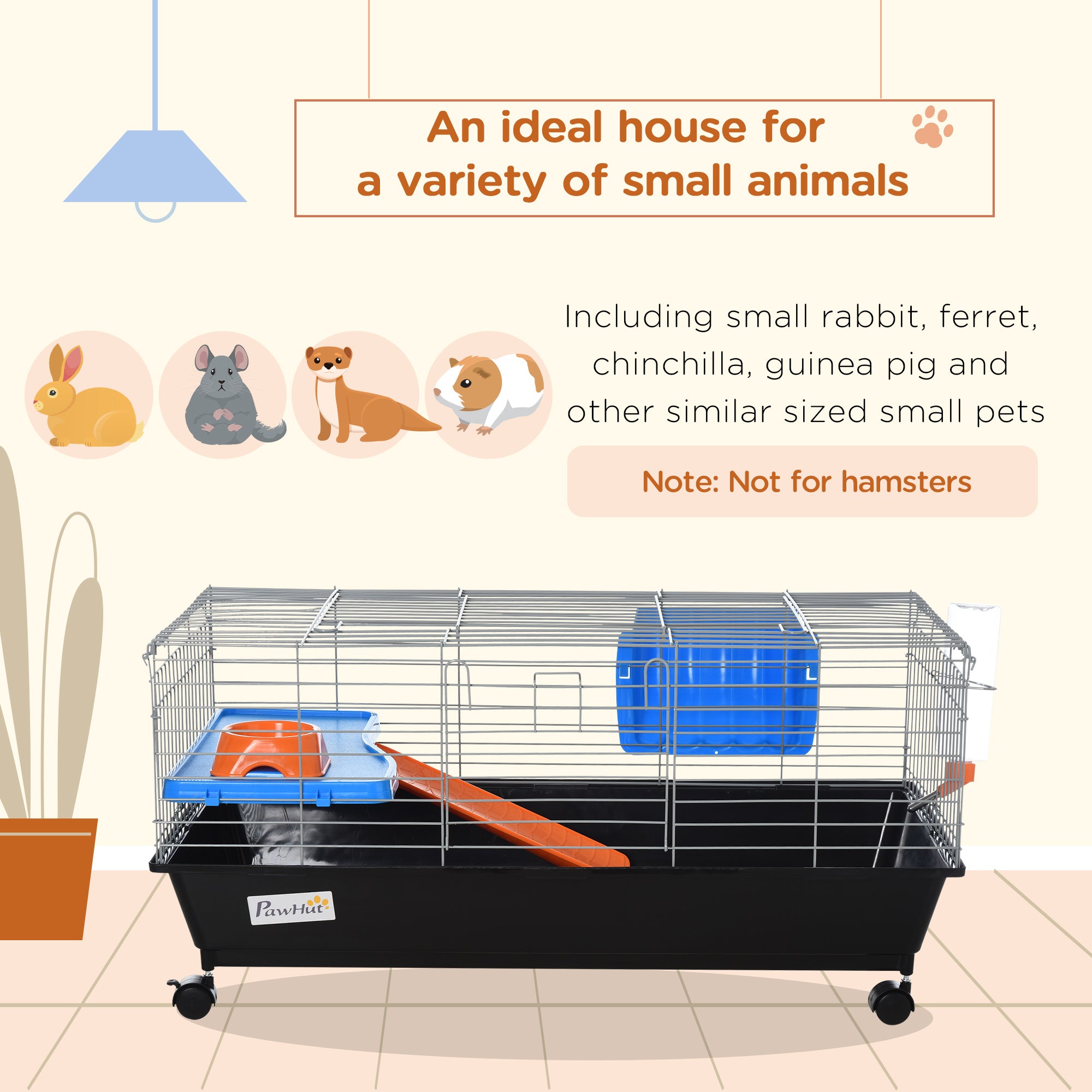 35"L Small Animal Cage with Food Dish, Water Bottle, Hay Feeder, Platform, Ramp for Chinchilla, Black - Black - Image 4