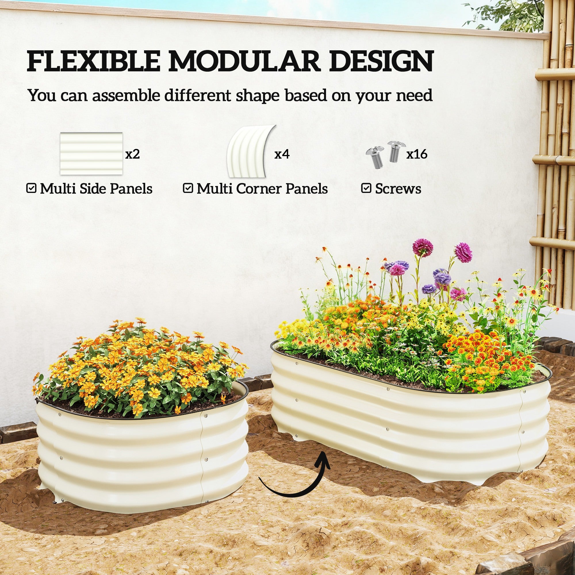 3.4' x 2' x 1' Galvanized Raised Garden Bed Kit, Metal Planter Box with Safety Edging, Cream - Cream White - Image 4