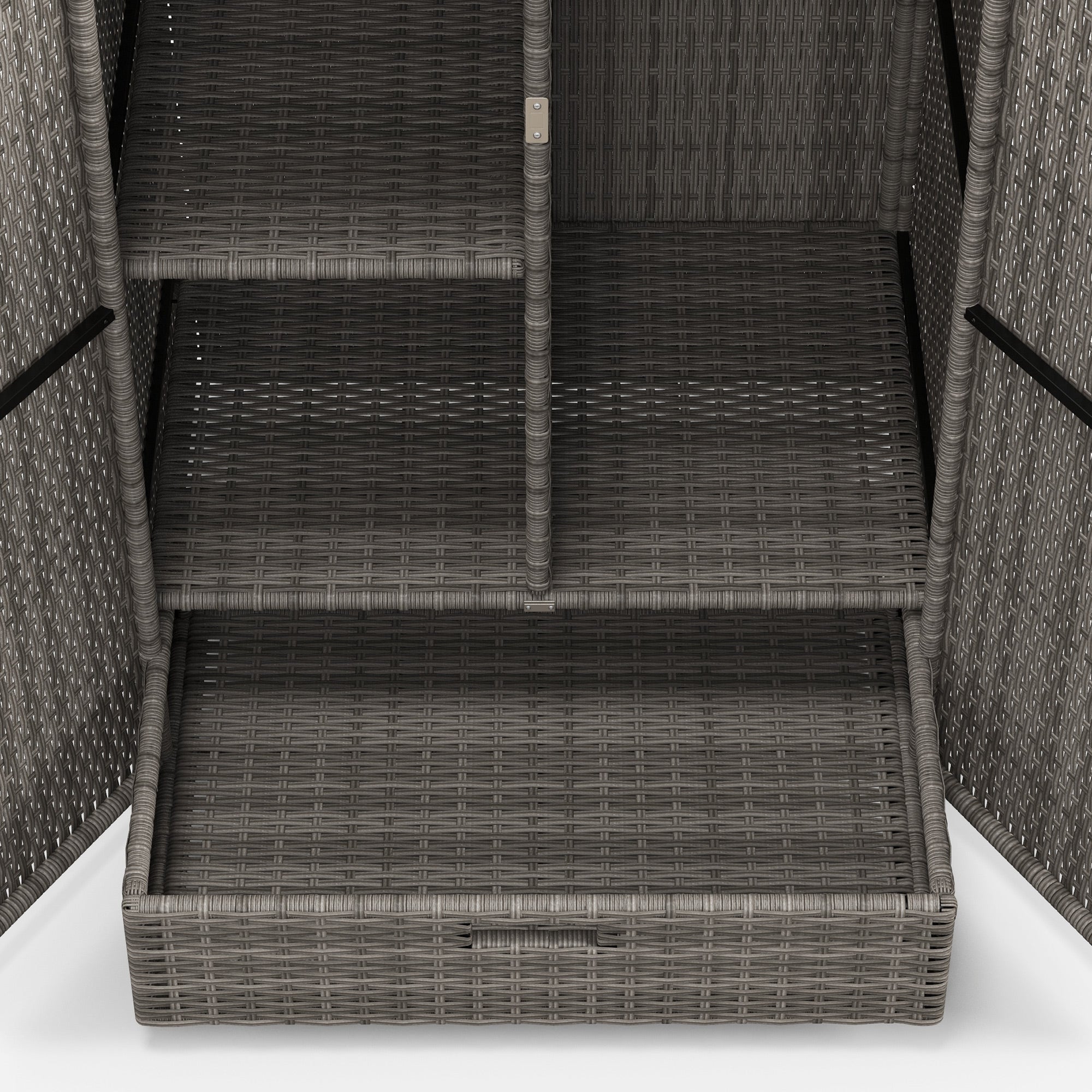 Outdoor Storage Cabinet with Shelves, Rattan Pool Towel Storage Cabinet with Removable Shelf & Drawer, Dark Gray - Dark Gray - Image 8