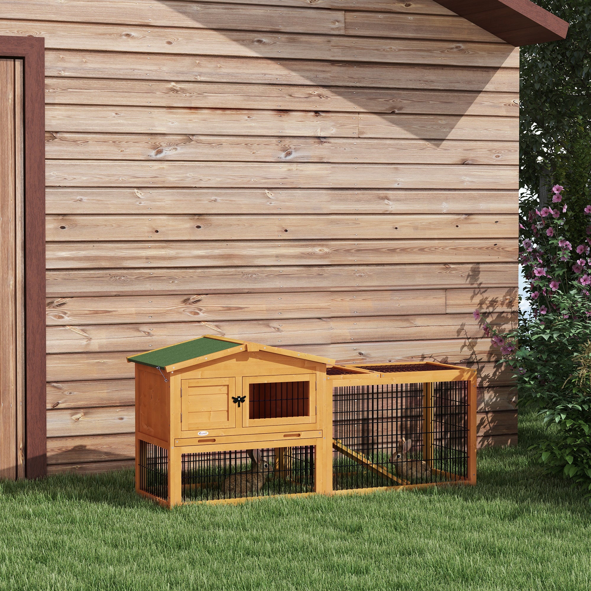 2 Level 59" Outdoor Rabbit Hutch with Openable Top, Yellow - Yellow - Image 2