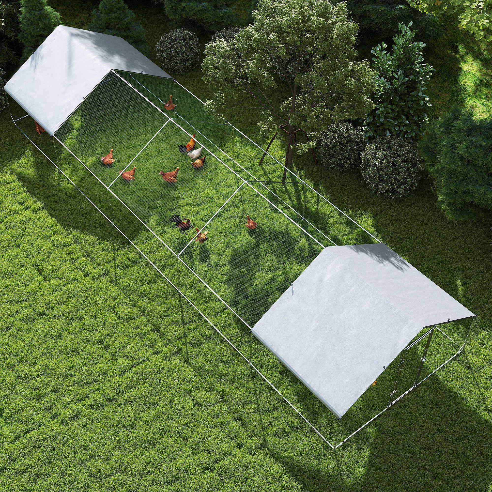 Large Chicken Coop with Waterproof and Anti-UV Cover, Spire Shaped for Outdoor and Yard Farm Use, 9.8' x 32.8' x 6.4' - Silver - Image 8