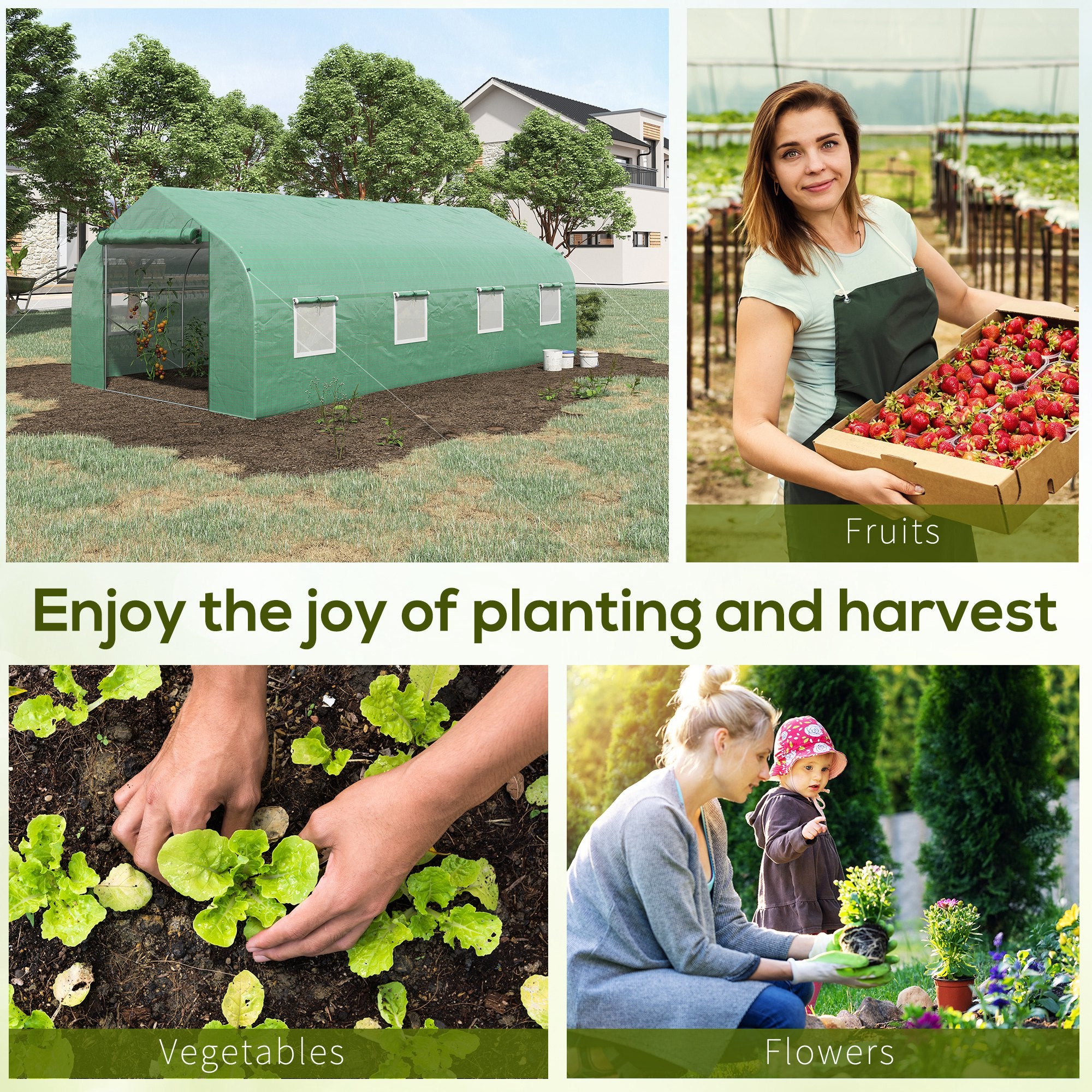 20' x 10' x 7' Walk-in Tunnel Greenhouse with Zippered Mesh Door and 8 Mesh Windows, Gardening Plant Hot House with Galvanized Steel Hoops, Green - Green - Image 8
