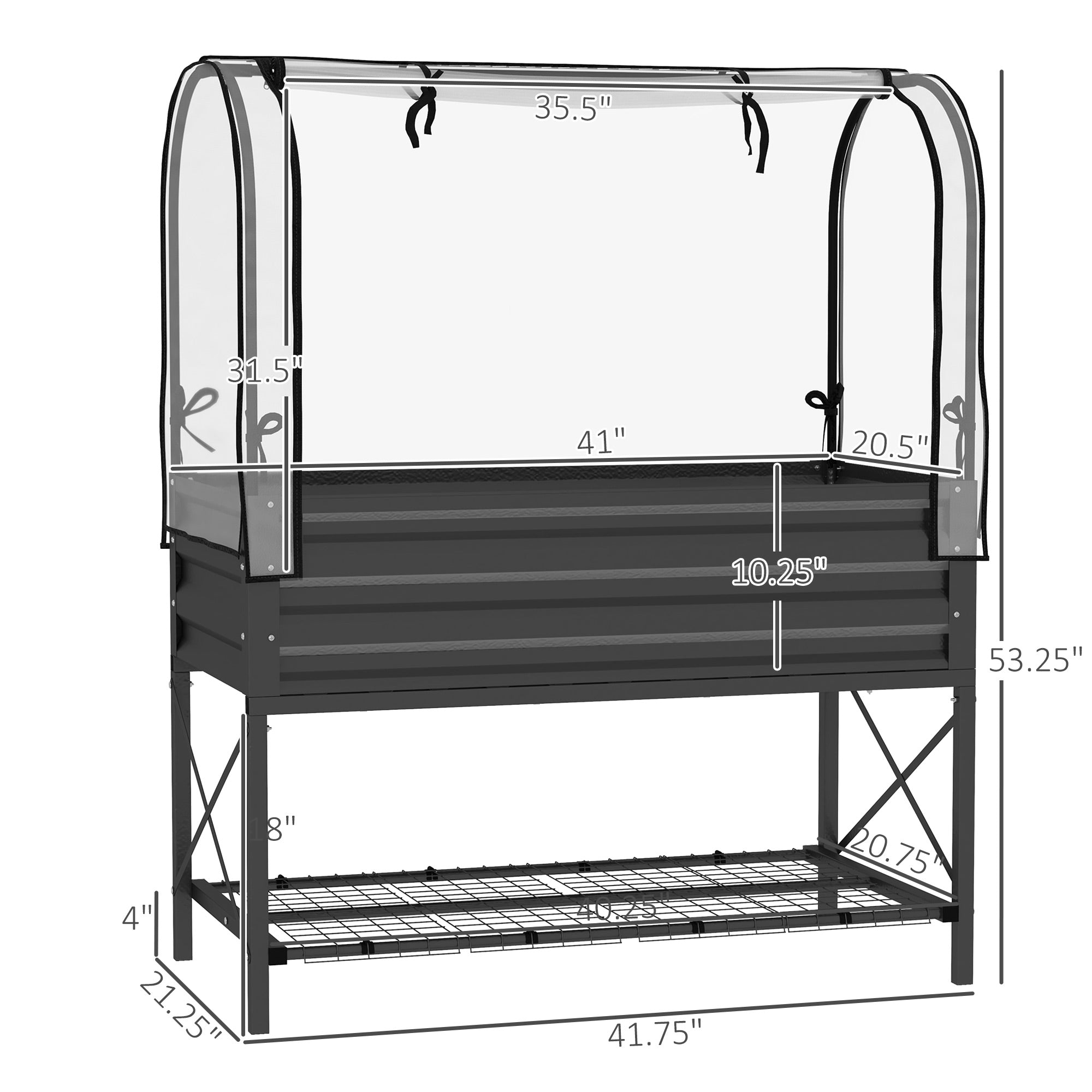 Raised Garden Bed with Legs and Cover, Metal Elevated Planter Box with Bottom Shelf and Liner for Vegetables, Black - Black - Image 3
