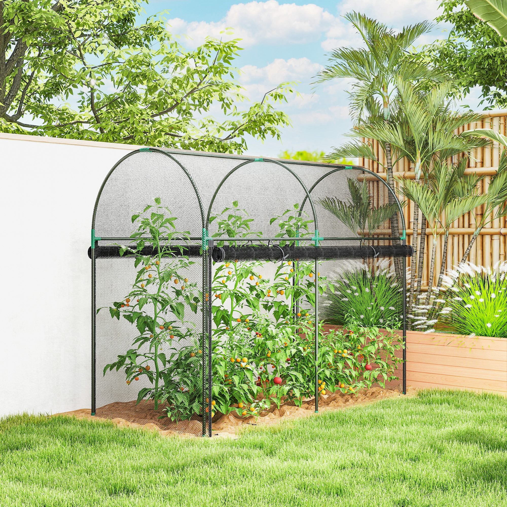 Crop Cage, 6' x 3' x 5' Large Plant Protection Tent with Zippered Door, Outdoor Garden Cage, Black - Black - Image 7