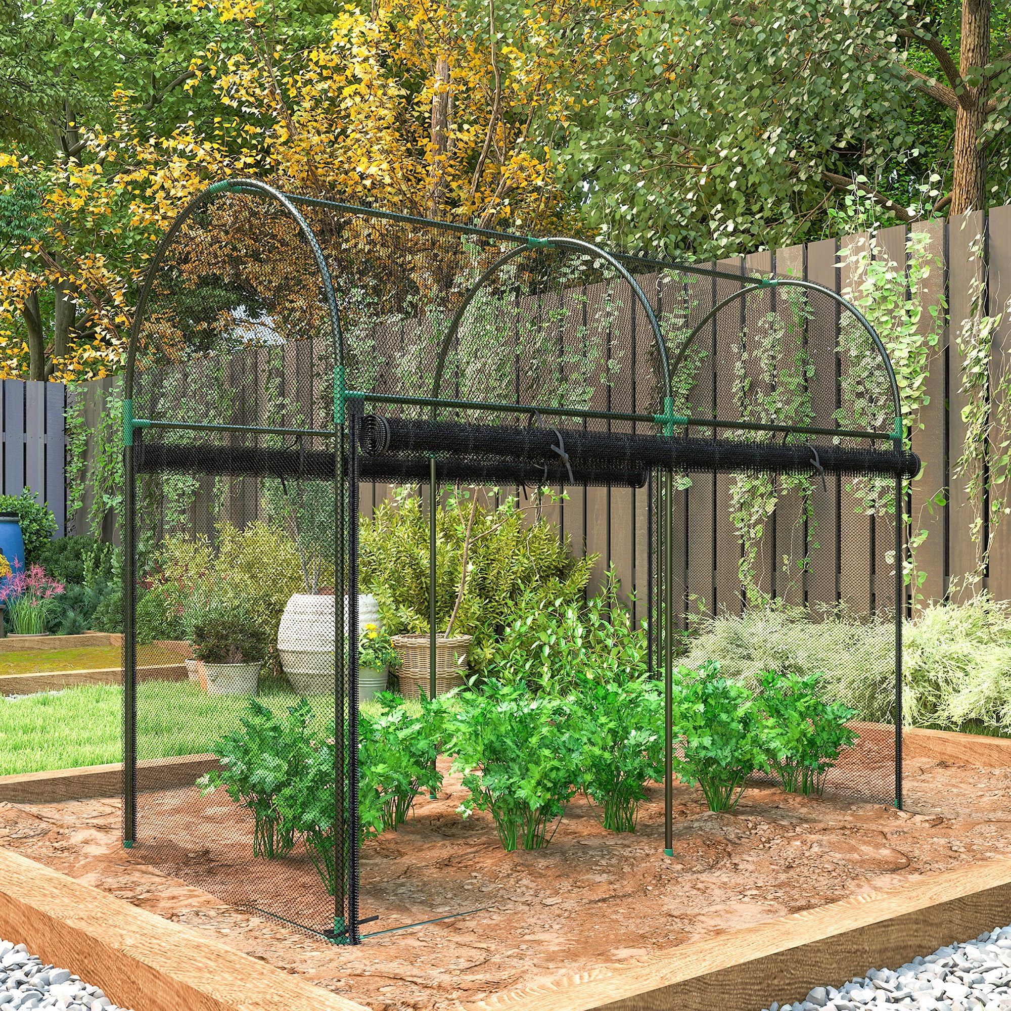 Crop Cage, 6' x 3' x 5' Large Plant Protection Tent with Zippered Door, Outdoor Garden Cage, Black - Black - Image 8