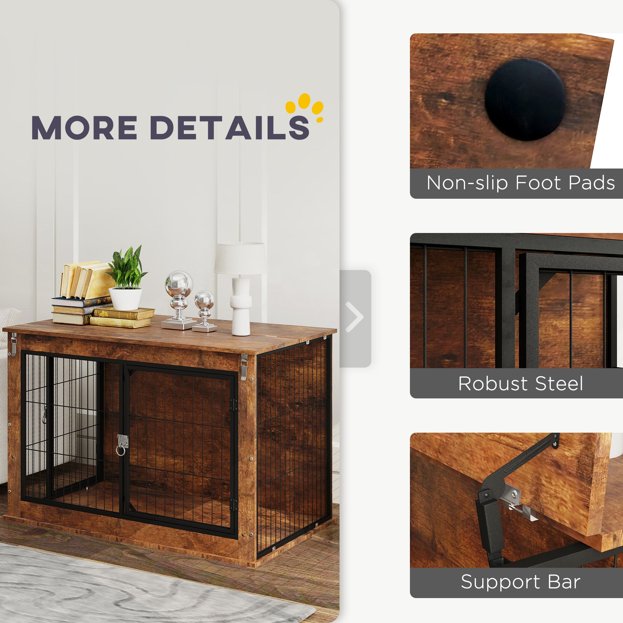 39" Dog Crate Furniture with Flip-up Top Opening, 2 Doors, Dog Kennel Furniture for Large Dogs, Rustic Brown - Rustic Brown - Image 7