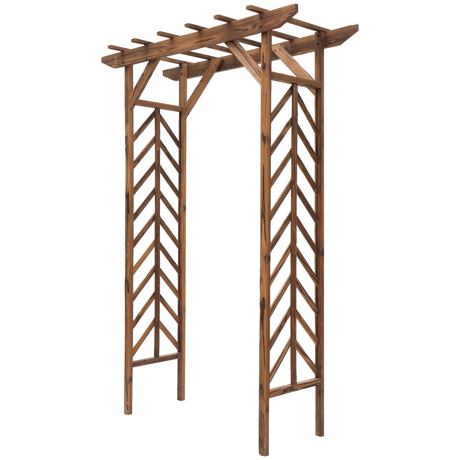 79in Wooden Garden Arbor Arch Trellis with Classic Countryside Style, Pergola Style Roof for Climbing Vines for Ceremony Party Weddings - Carbonized Color
