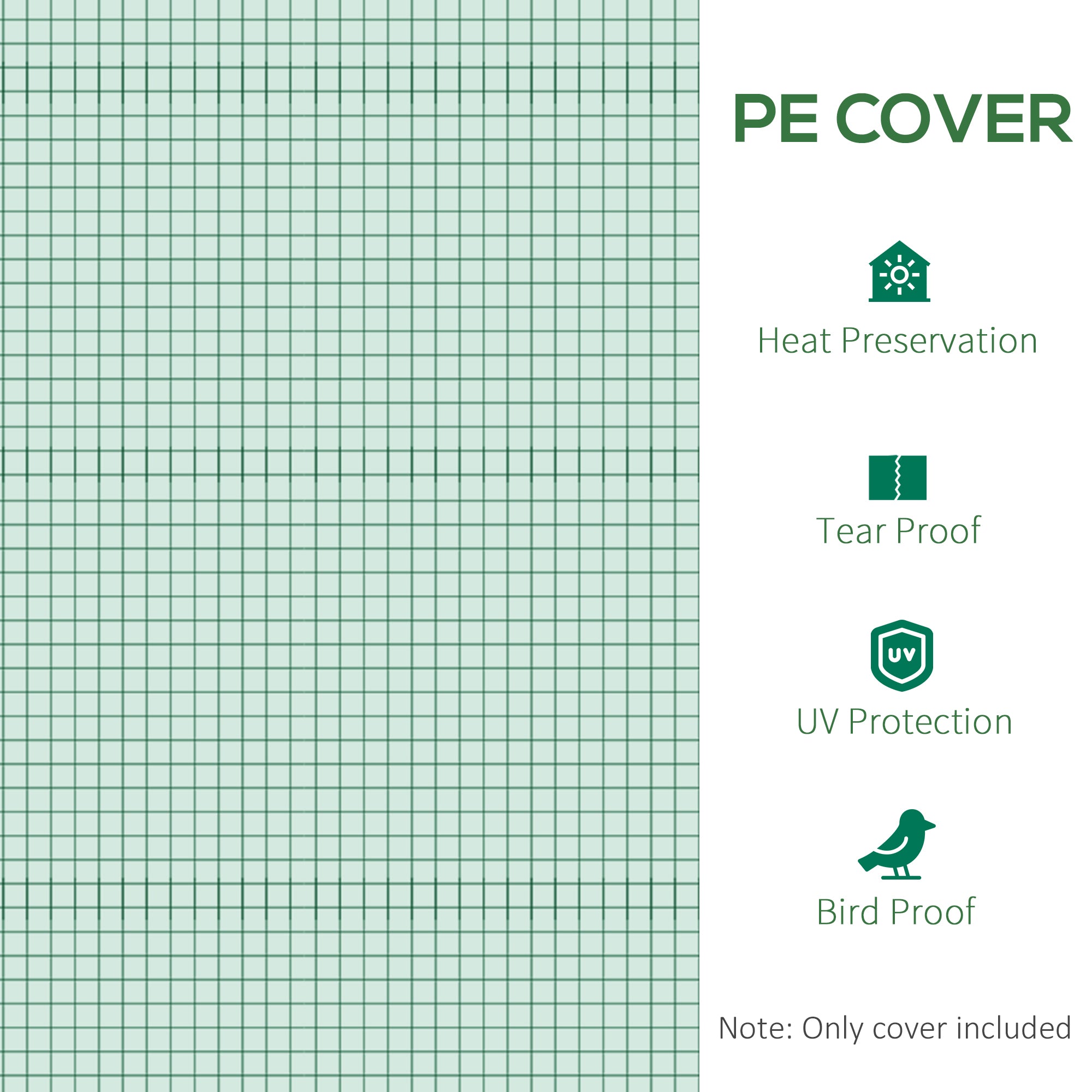 9.8' x 6.6' x 6.6' Plastic Greenhouse Cover Replacement, Heavy Duty Waterproof Tarp for Hoop House, Sheeting with 6 Windows, Door & Reinforcement Grid, Green - green - Image 7