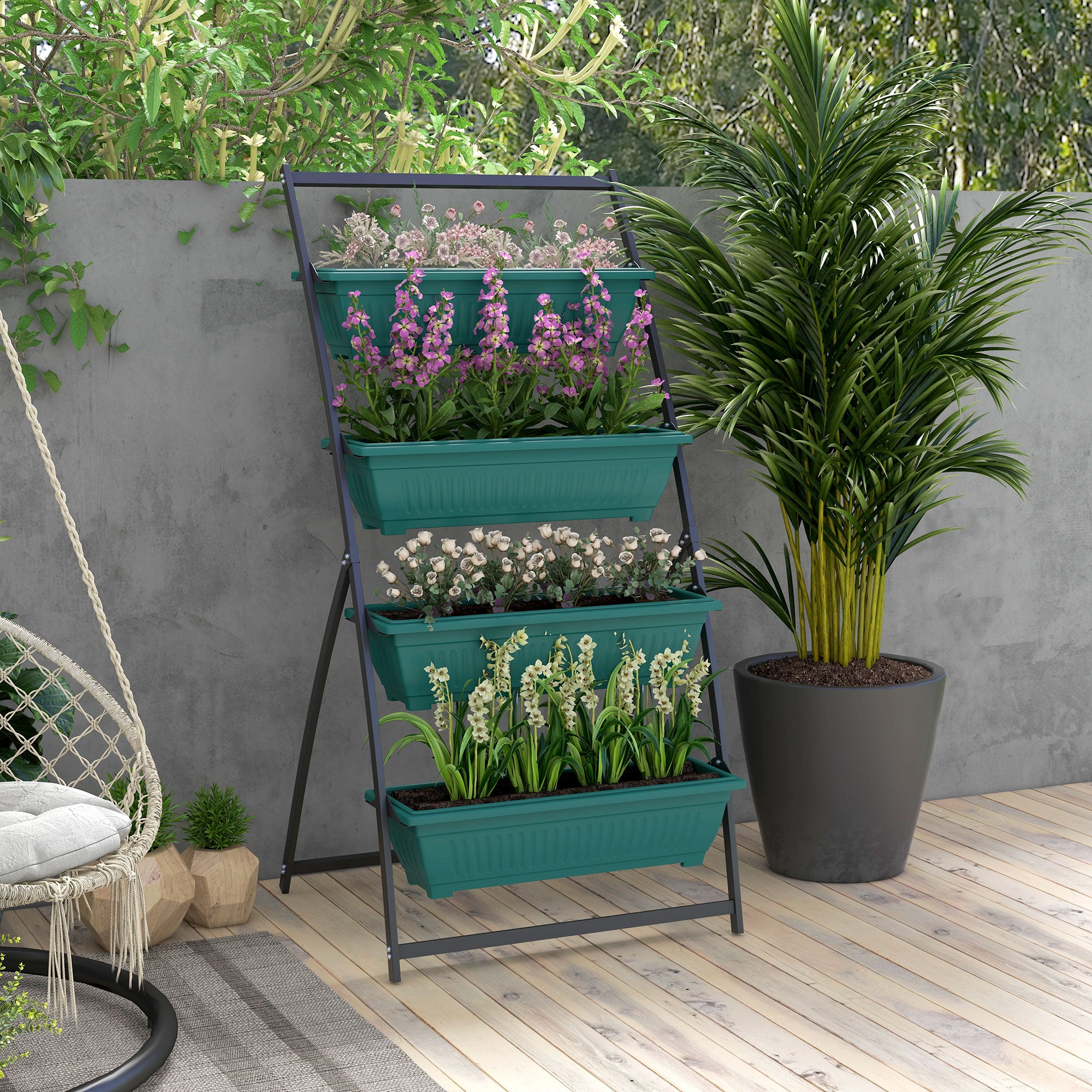 4-Tier Vertical Raised Garden Planter with 4 Boxes, Outdoor Plant Stand Grow Container for Vegetable & Flowers, Green - Green - Image 2