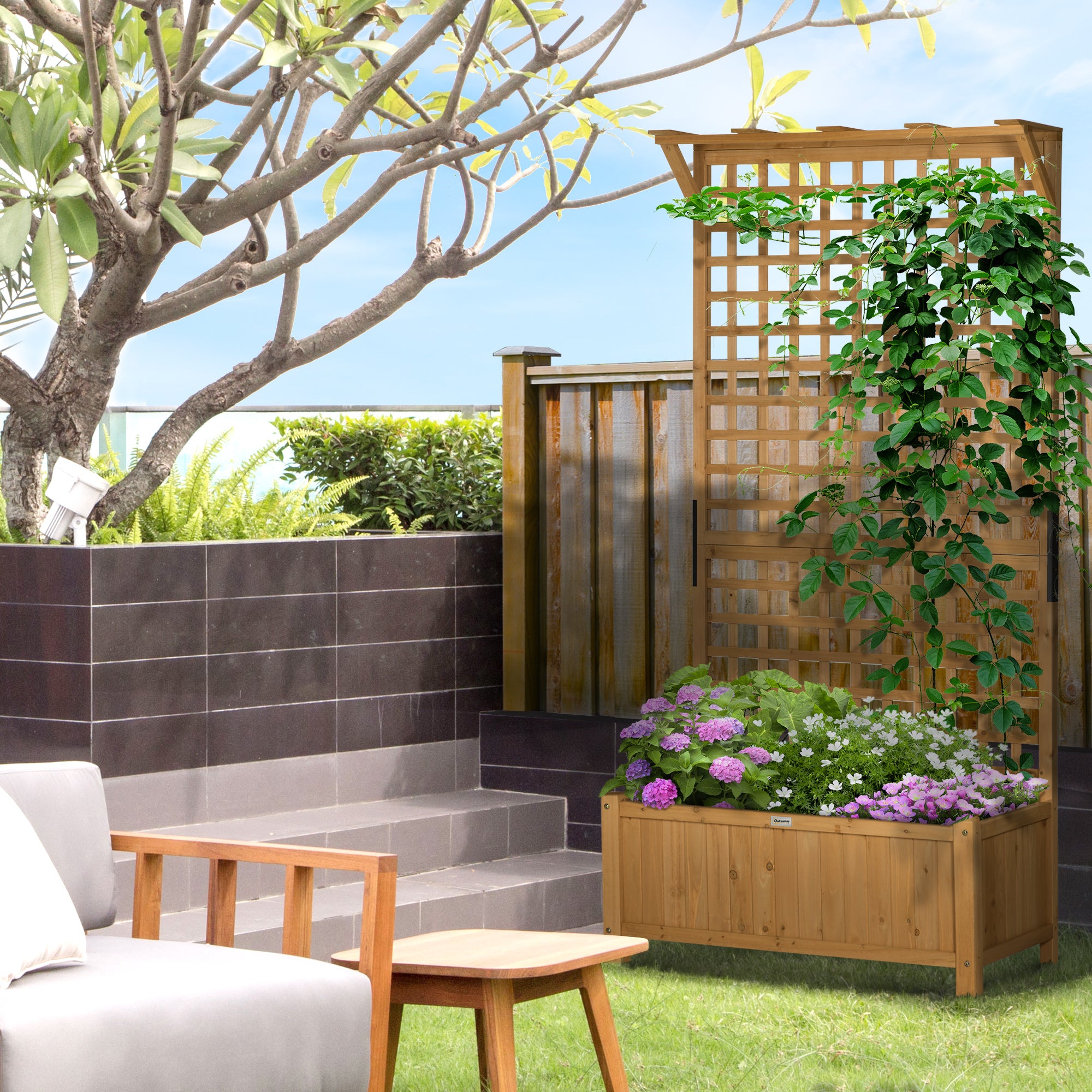 Wood Planter with Trellis for Vine Climbing, Raised Garden Bed, Privacy Screen for Backyard, Patio, Yellow - Yellow - Image 7