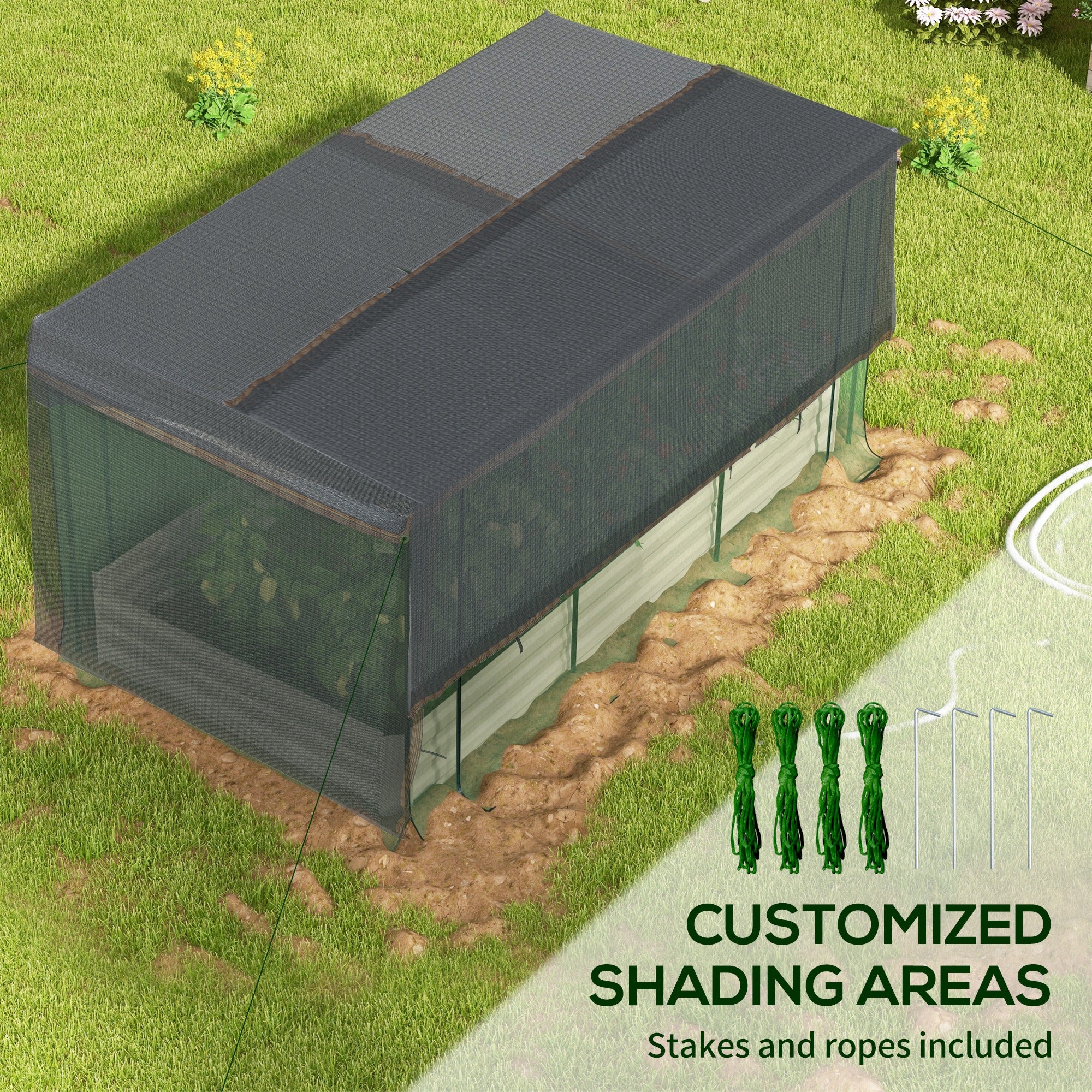Galvanized Steel Planter Box with Crop Cage and Shade Cloth, Raised Garden Bed for Flowers, Veggies and Herbs, Beige - Beige - Image 5