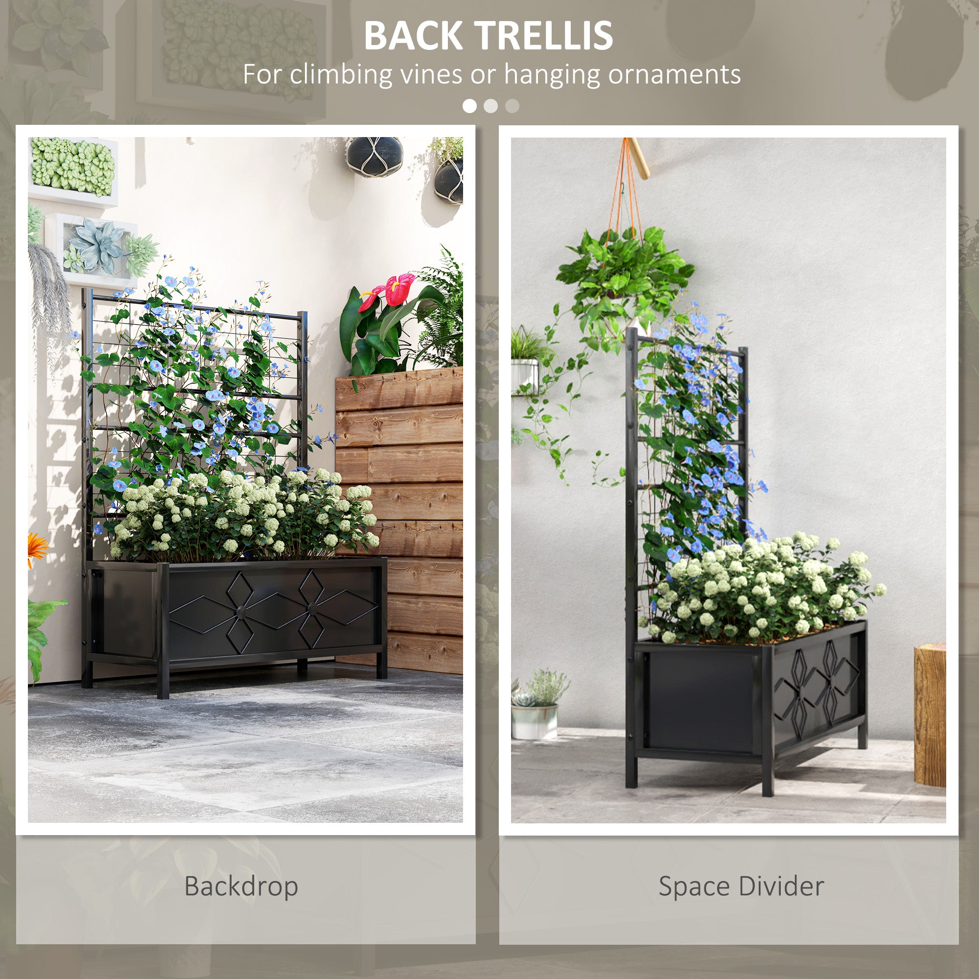 Outdoor Planter Box Galvanized Raised Garden Bed with Trellis for Climbing Vines, 35.4" x 15.7" x 47.2", Black - Black - Image 4