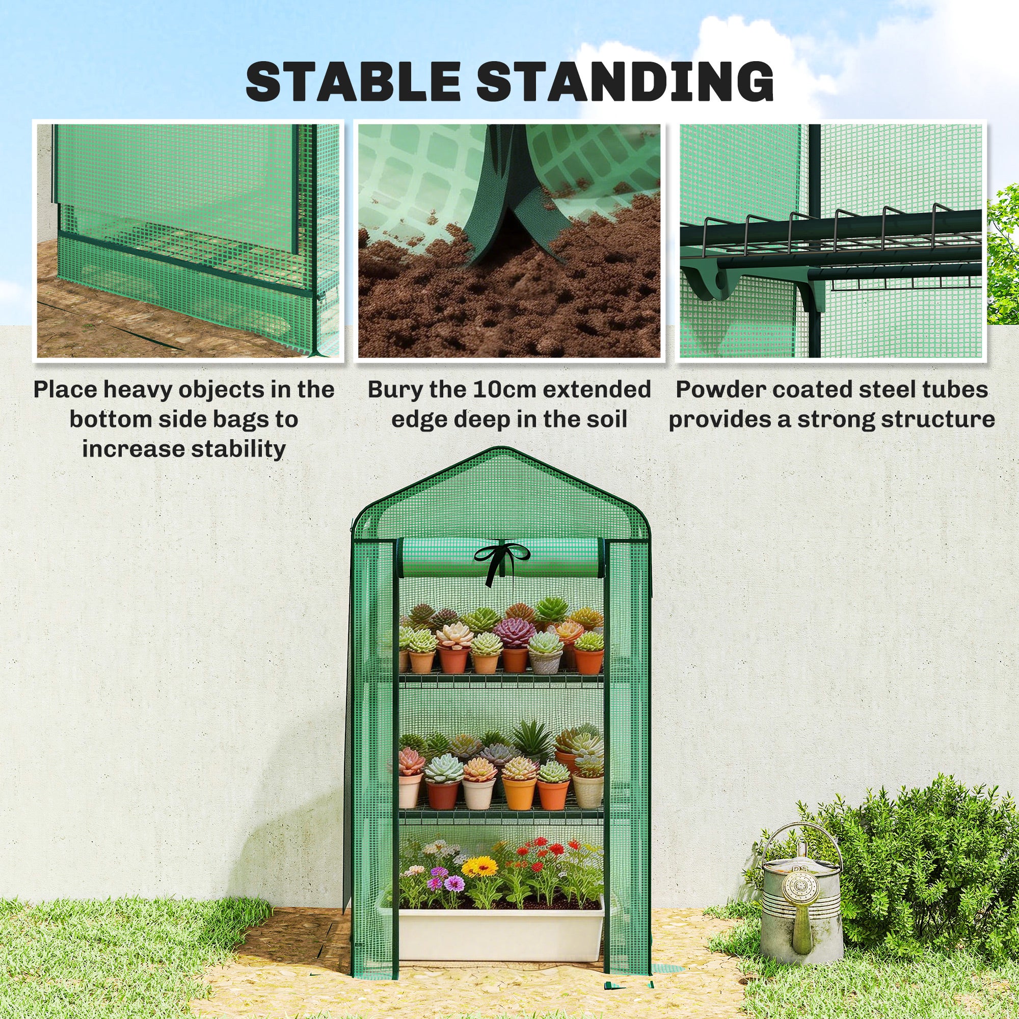 Mini Greenhouse with Screen Roof, Portable Small Greenhouse with Roll-Up Zipper Door, 27.6" x 19.7" x 50", Green - Green - Image 8