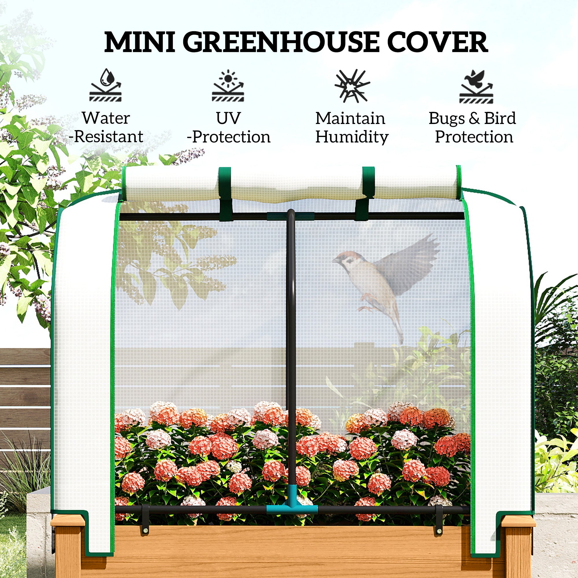 Raised Garden Bed with PE Greenhouse Cover Outdoor Planter Box for Herbs and Vegetables, 35 x 22 x 47 inch, Sand - Sand - Image 4