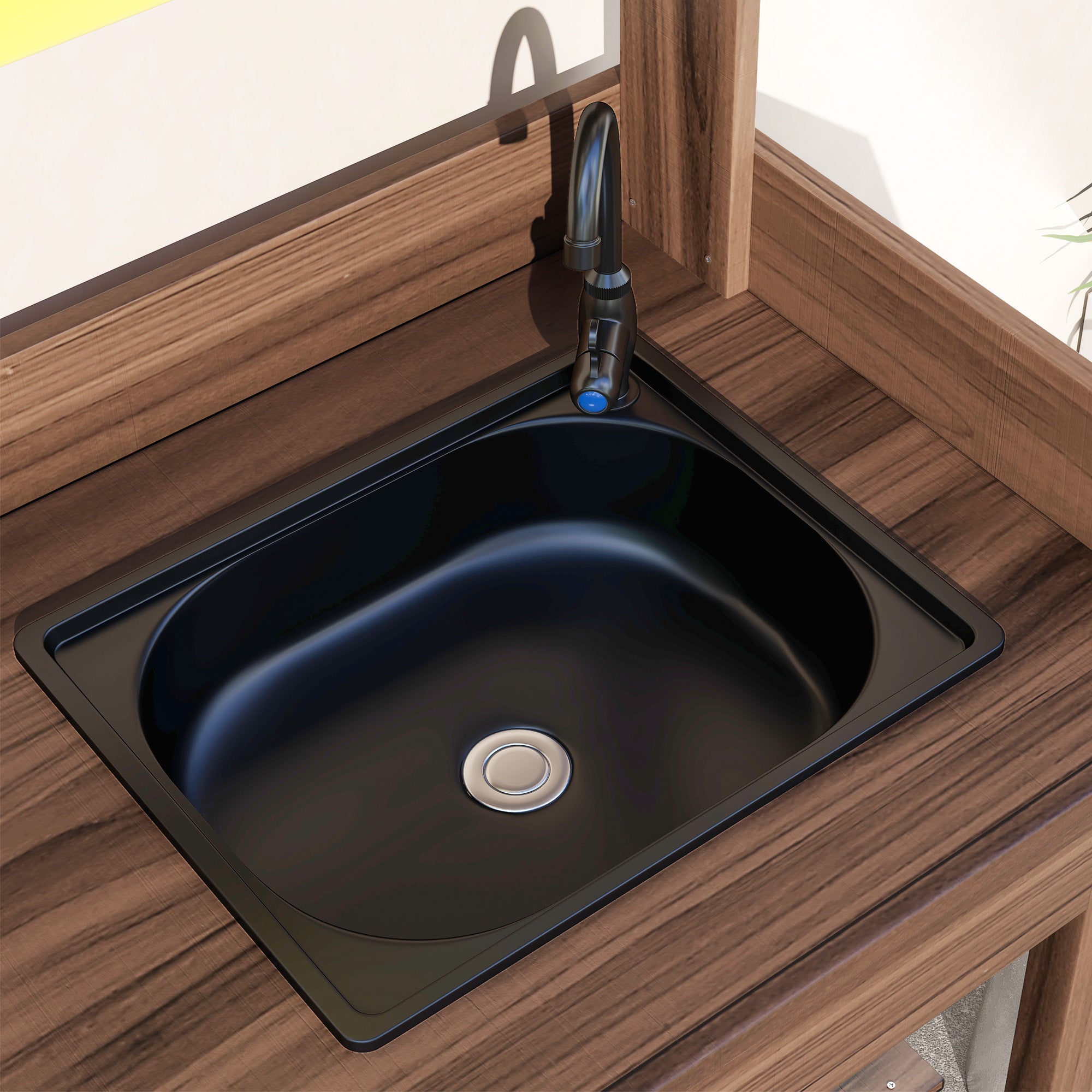 Potting Bench Table, Outdoor Garden Table Wooden Work Station with Removable Sink, Faucet, Drawer, Shelves, Hooks, Dark Brown - Coffee - Image 8