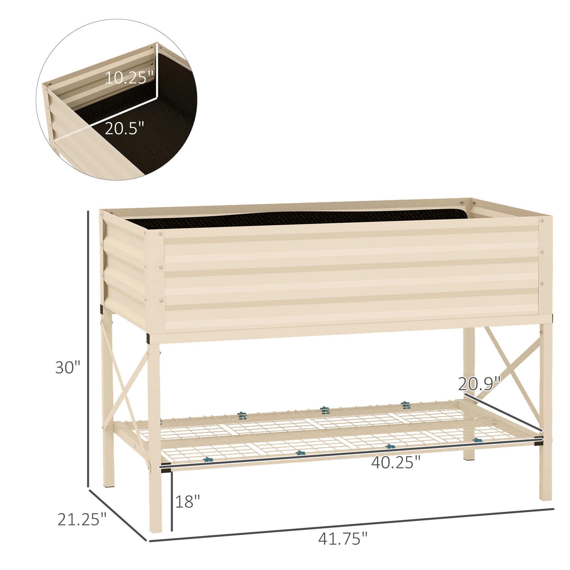 Galvanized Raised Garden Bed, Metal Planter Box with Legs, Storage Shelf and Bed Liner, Cream - Cream White - Image 3