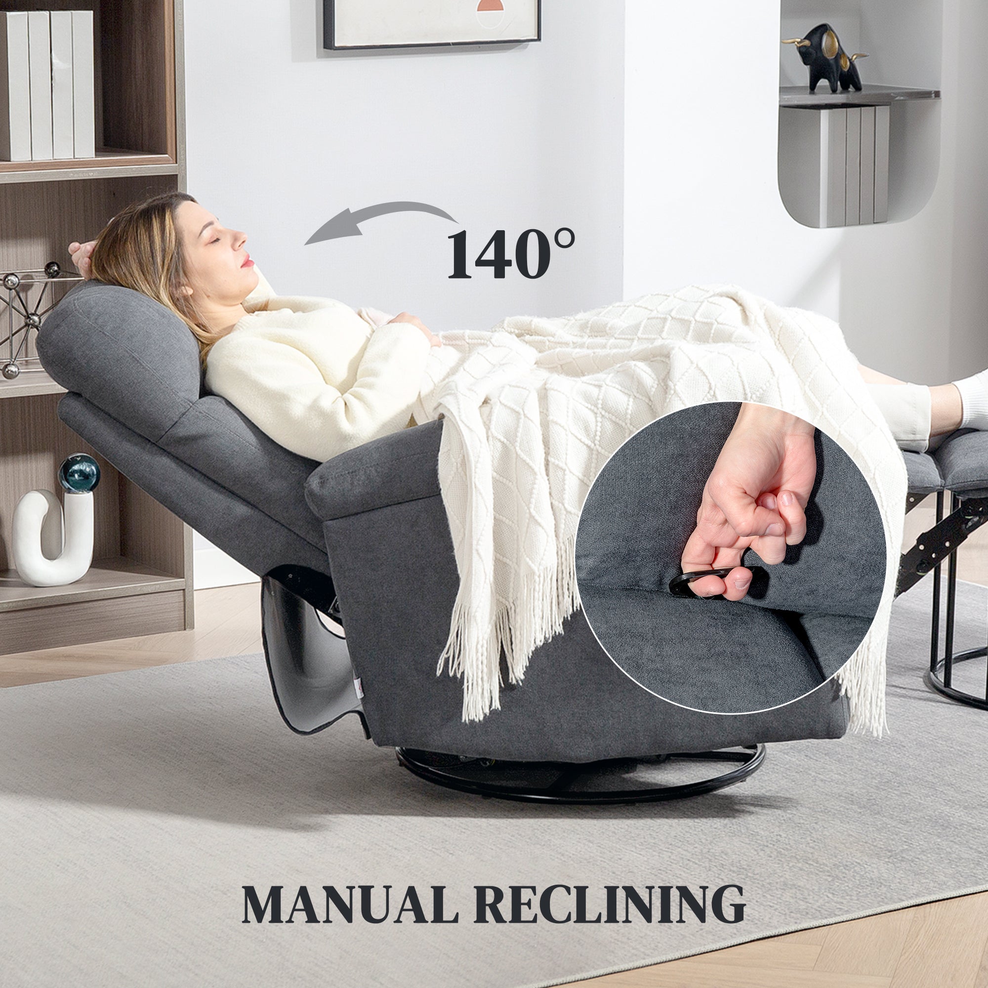 Recliner Chair, Wide Swivel Rocker Chair, Overstuffed Single Sofa with Pocket Spring, Footrest, Quick Assembly, Gray
