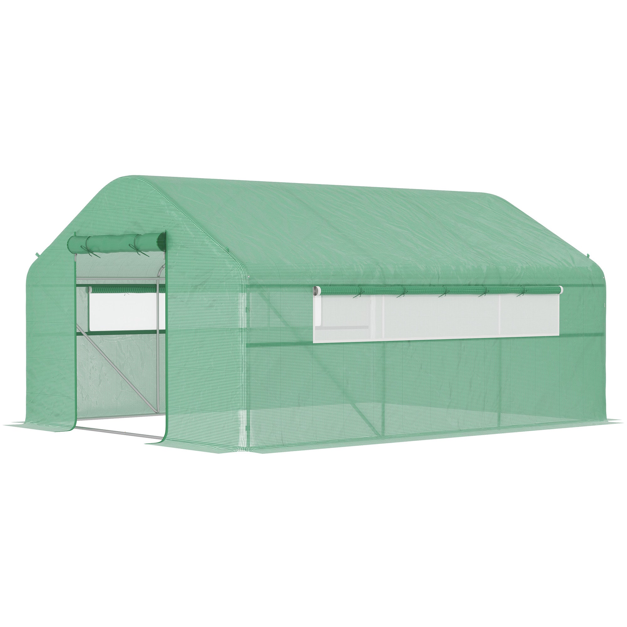 13' x 10' x 6.5' Tunnel Greenhouse Hoop House with Upgraded Galvanized Steel Frame and Large Windows, Green - Green