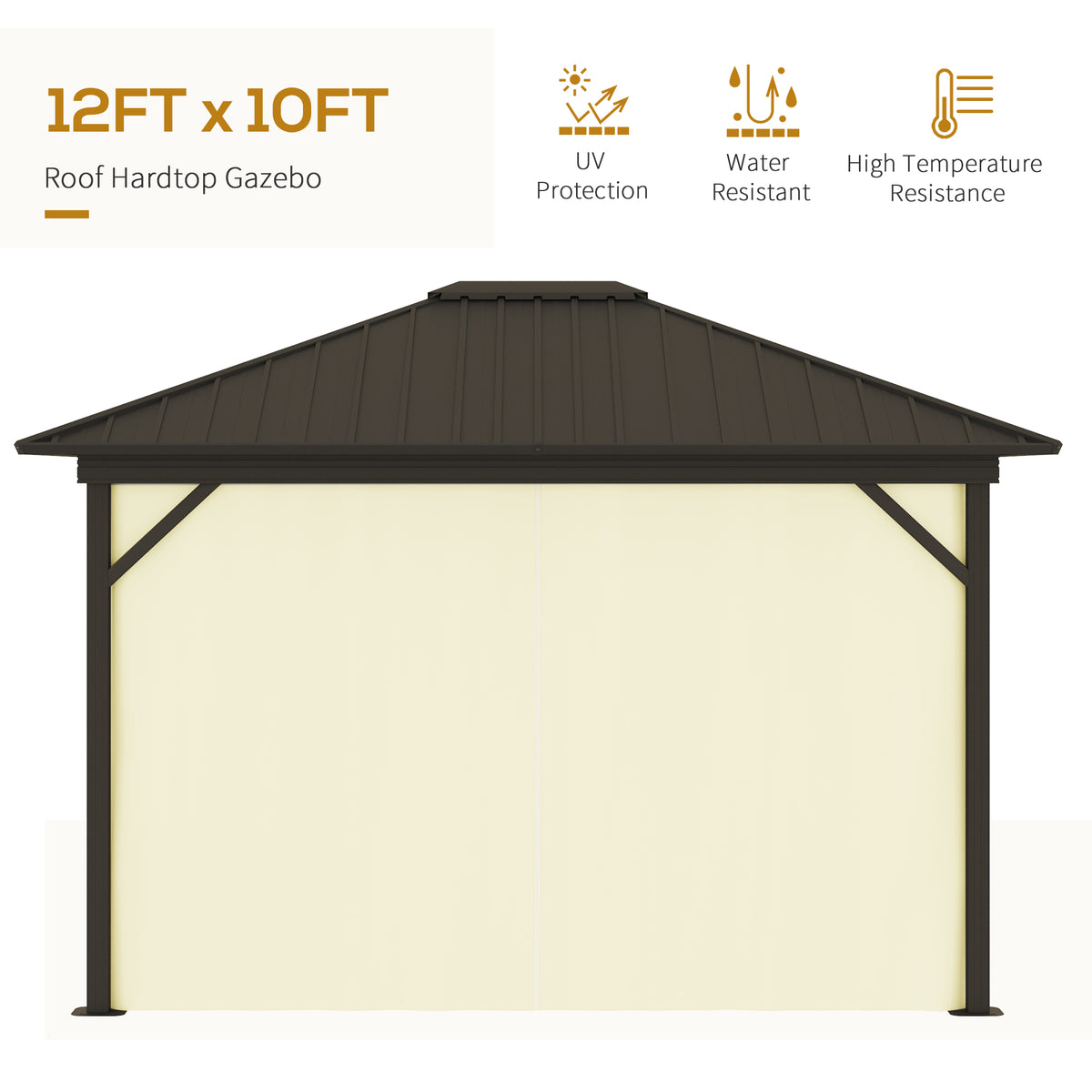 11.9" x 9.8" Hardtop Gazebo with Curtains Netting, Metal Roof Gazebo Canopy with Aluminum Frame and Top Hook, Cream