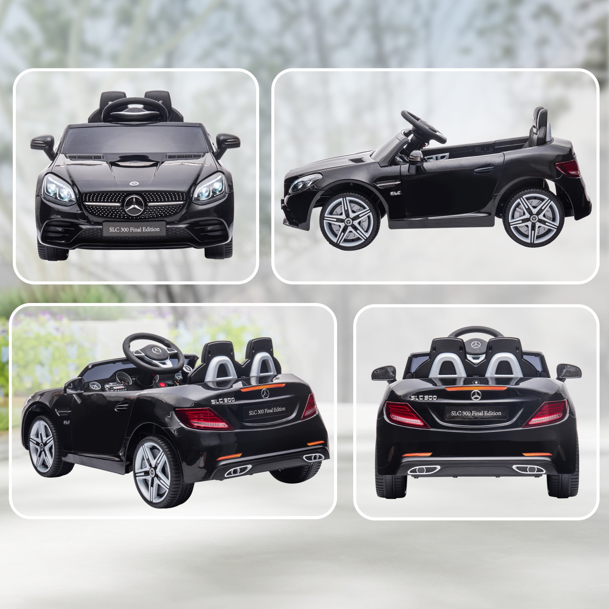 Mercedes SLC 300 Licensed Kids Electric Car with Remote Control, 12V Battery Powered Kids Ride on Car with Music, Lights, Suspension for 3-6 Years Old, Black