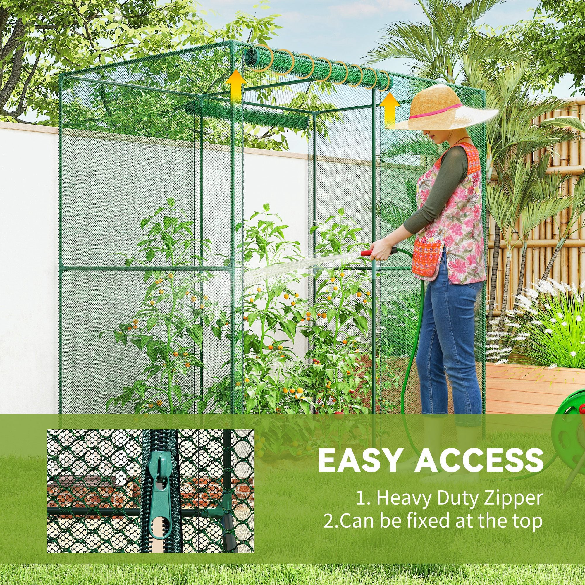 6' x 4' x 6' Crop Cage, Plant Protection Tent with Zippered Doors for Vegetable Garden, Backyard, Green - Green - Image 6