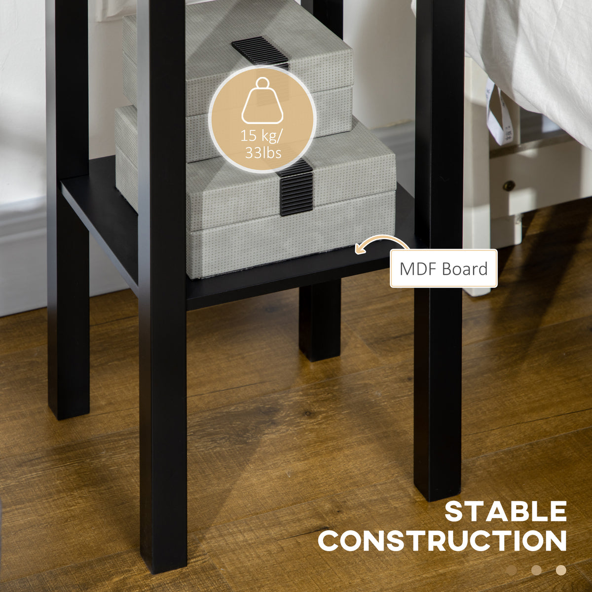 2-Tier Nightstand, Side Table with Drawer and Shelf for Living Room or Bedroom, Set of 2, Black