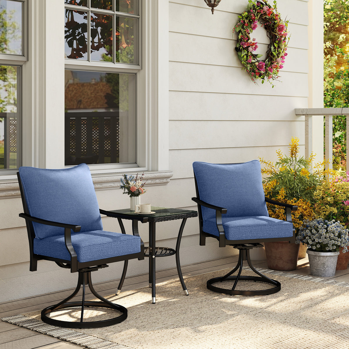 Patio Chair Cushions Set of 2 with Seat & Backrest, Fade Resistant Seat Replacement Cushion Set, Blue