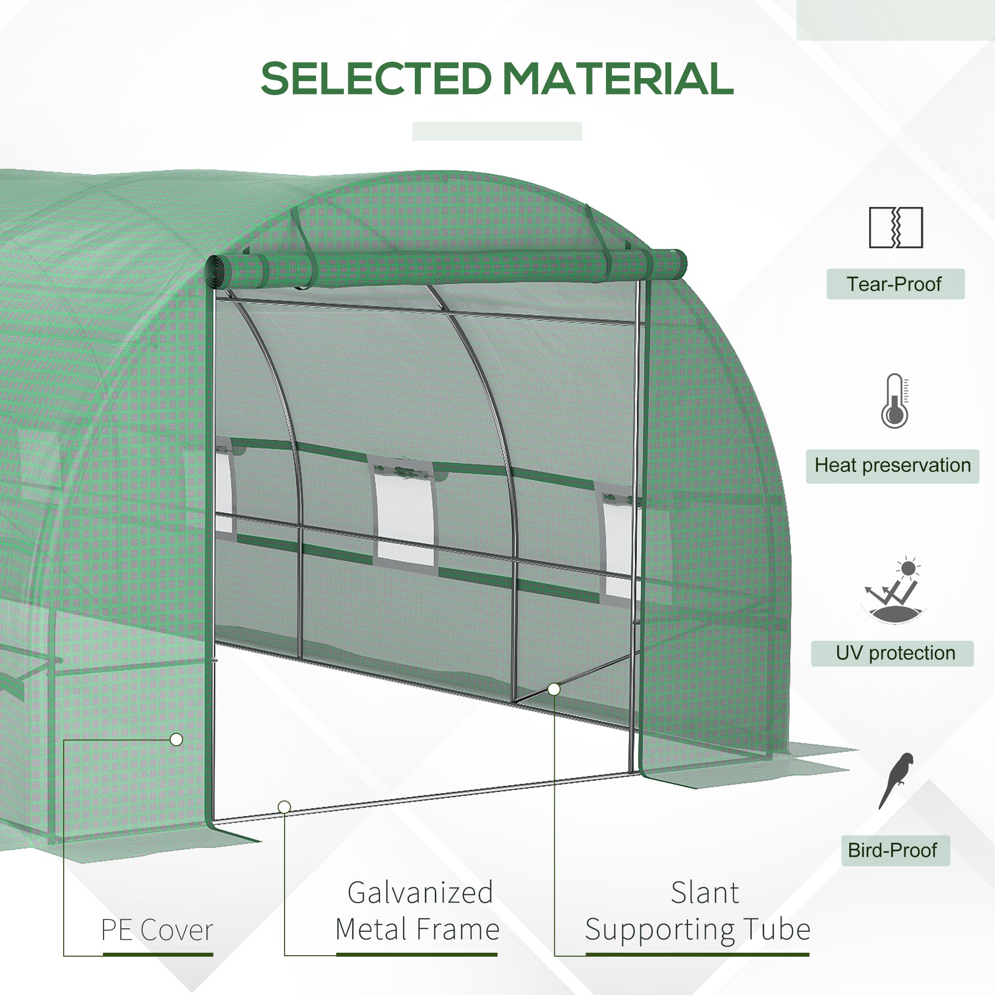 Steel Frame Walk-In Tunnel Greenhouse Garden Warm House Large Hot House Kit with Windows & Door, 19' x 10' x 7', Green - Green - Image 4