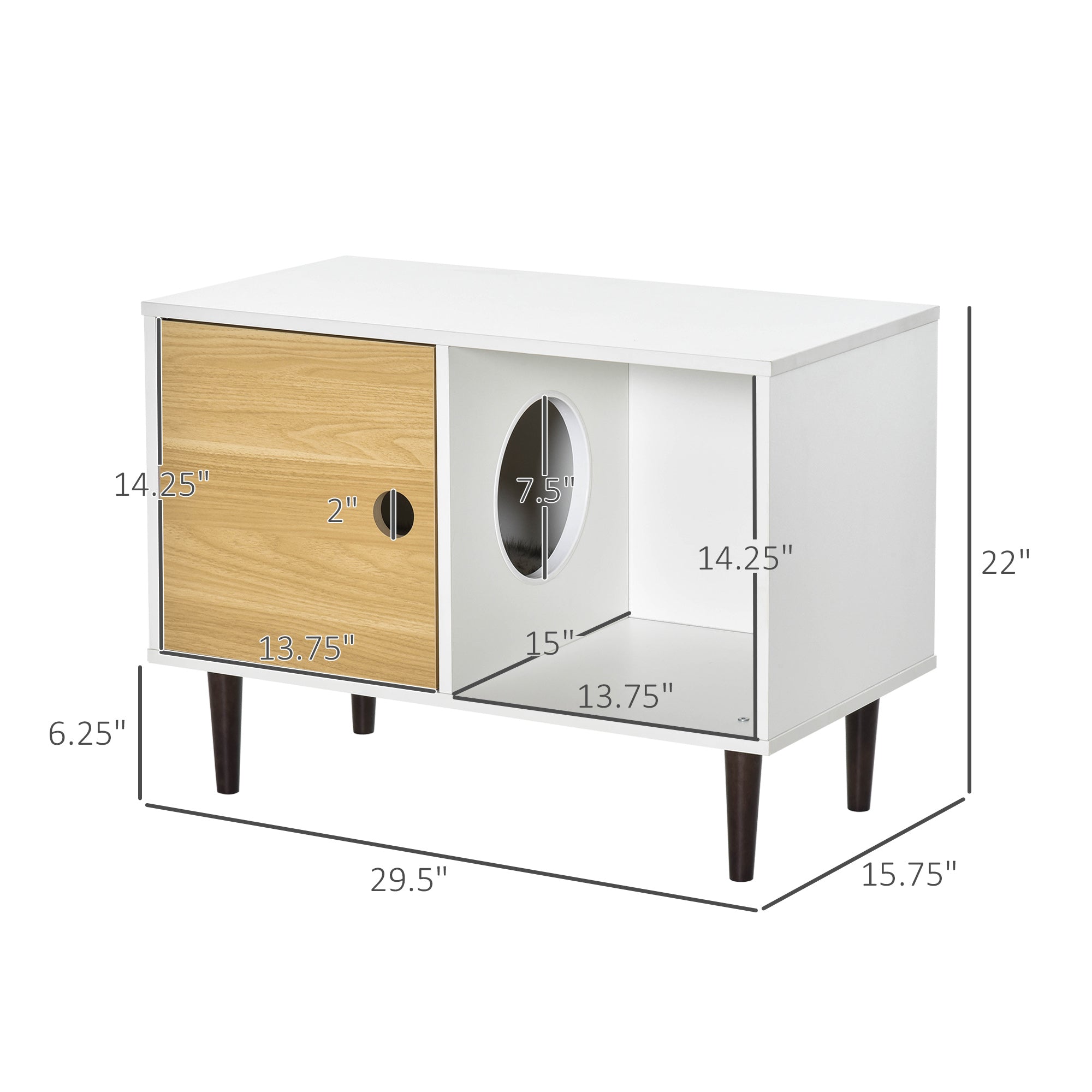 Wooden Cat House with Soft Cushion, Decorative Kitten Condo Side Table, Elevated Pet House with Storage Space - White - Image 3