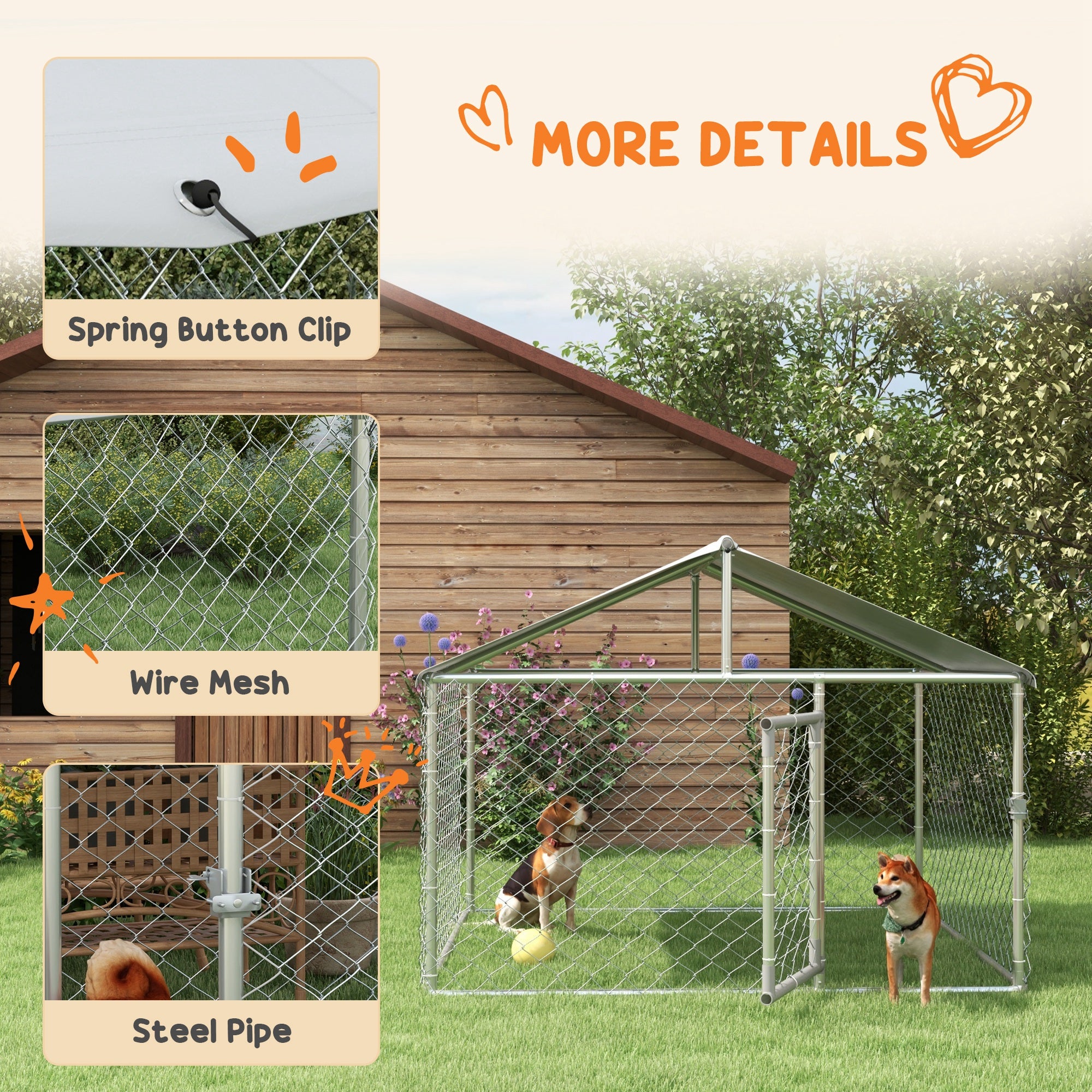 6.6' x 6.6' x 4.9' Dog Kennel Outdoor for Small Medium Dogs with Waterproof Roof, Silver - Silver - Image 7