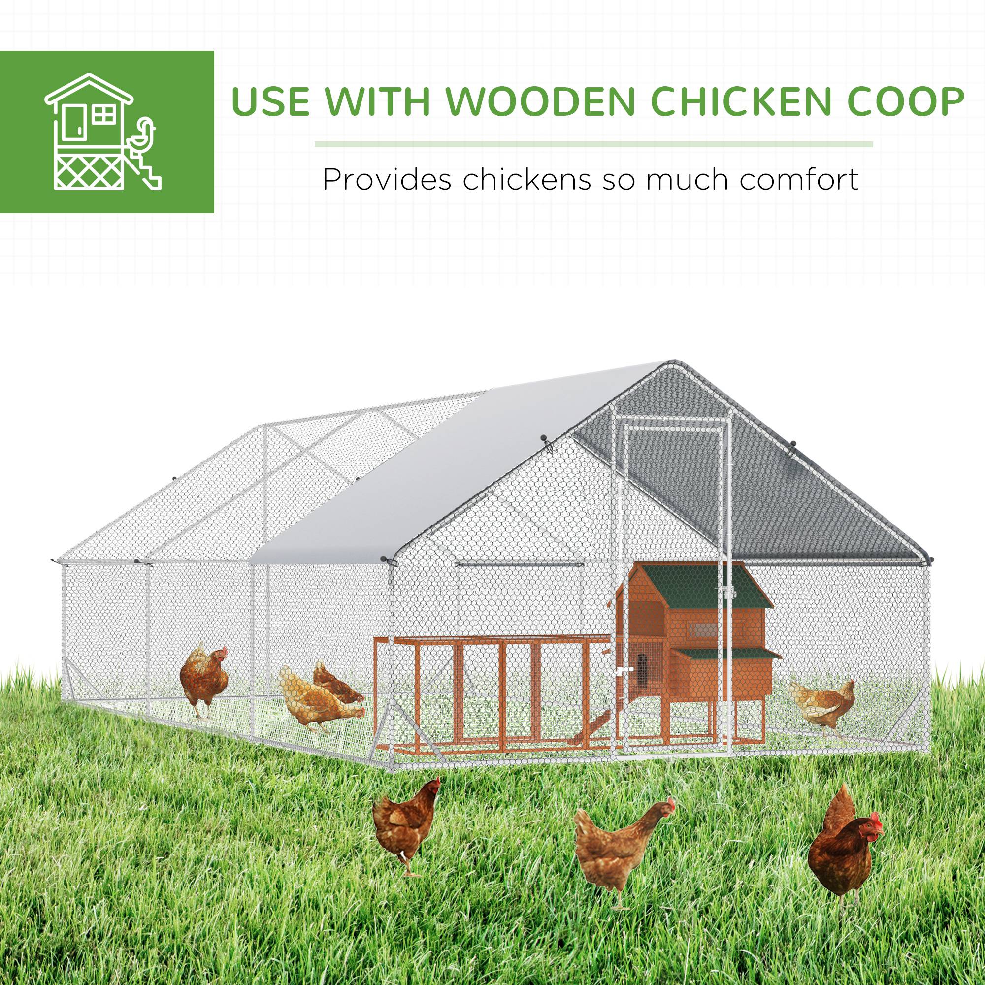 10' x 20' x 6.5' Chicken Coop Cage, Outdoor Hen House w/Cover & Lockable Door - Silver - Image 4