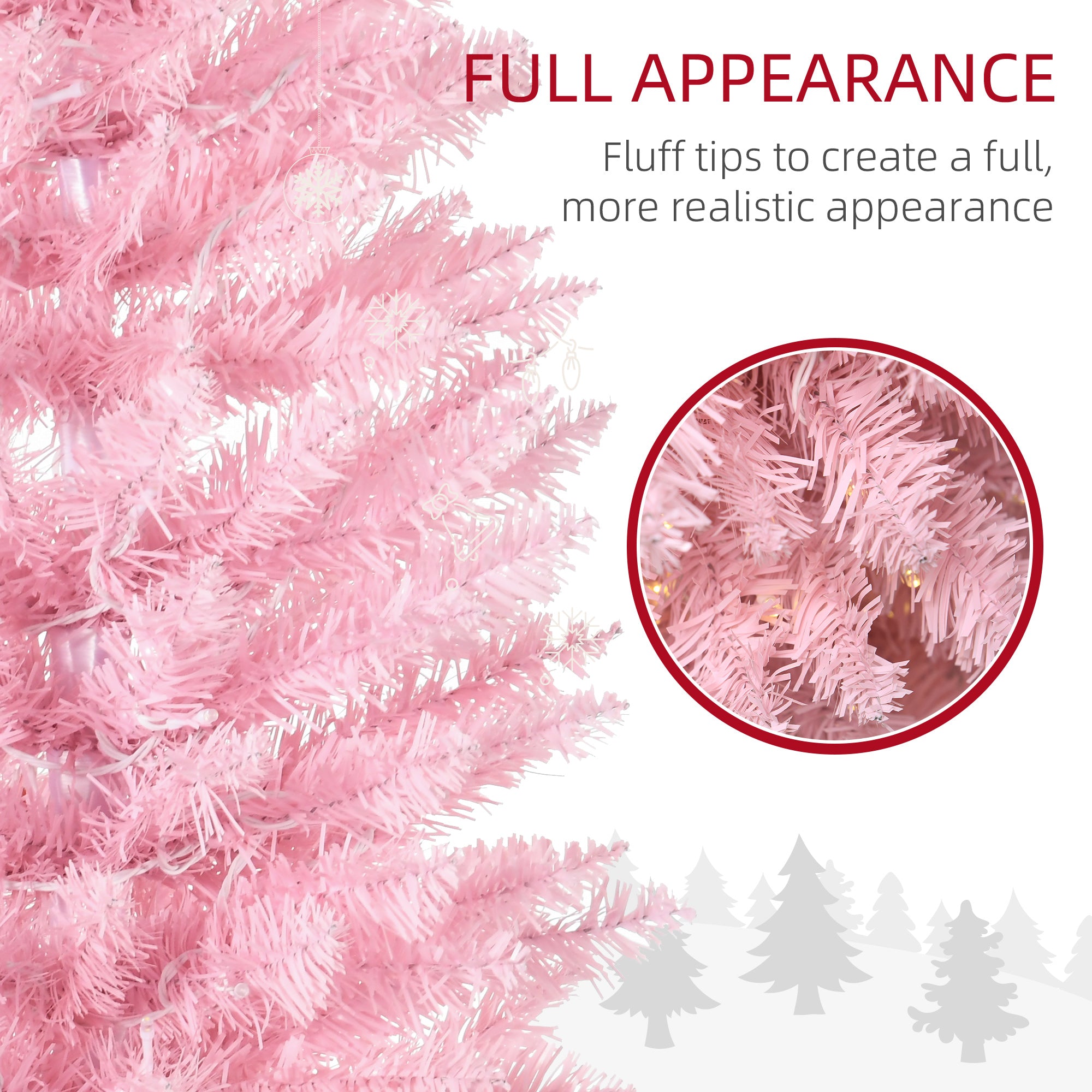 5ft Pencil Christmas Tree, Slim Artificial Christmas Tree with Realistic Branches and Warm White LED Lights, Pink