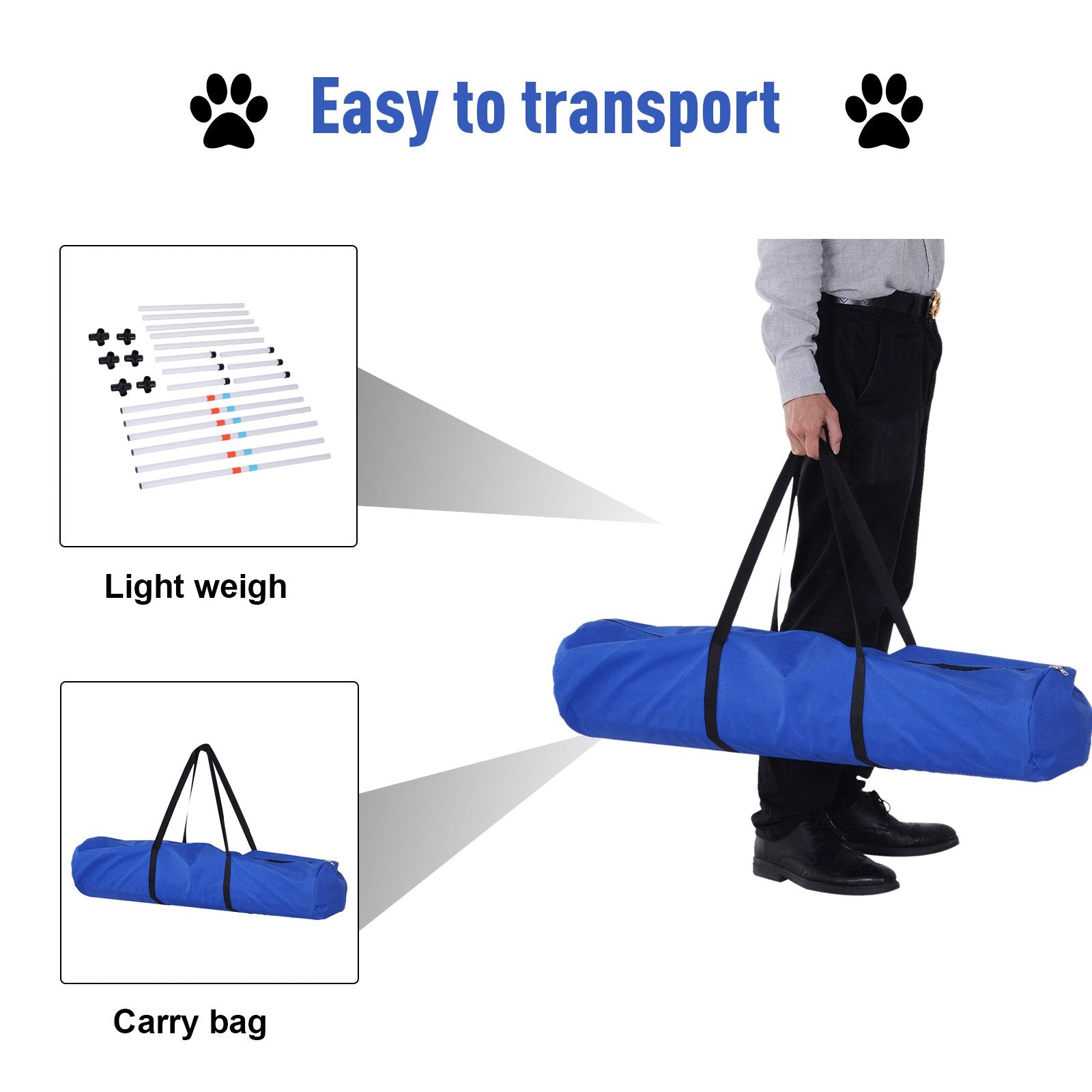 Sturdy Dog Weaves Poles Pet Speed and Agility Equipment Dogs Obstacle Outdoor w/ Storage Bag - White - Image 4