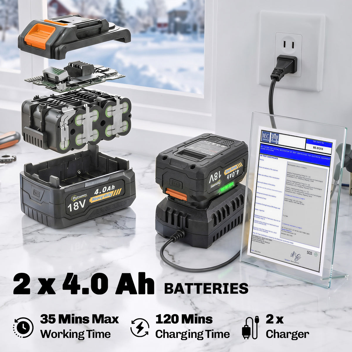 40V 18" Cordless Snow Blower with PU Auger, 1400W Brushless Motor, 12" Depth, Two 4.0Ah Batteries & Fast Charger