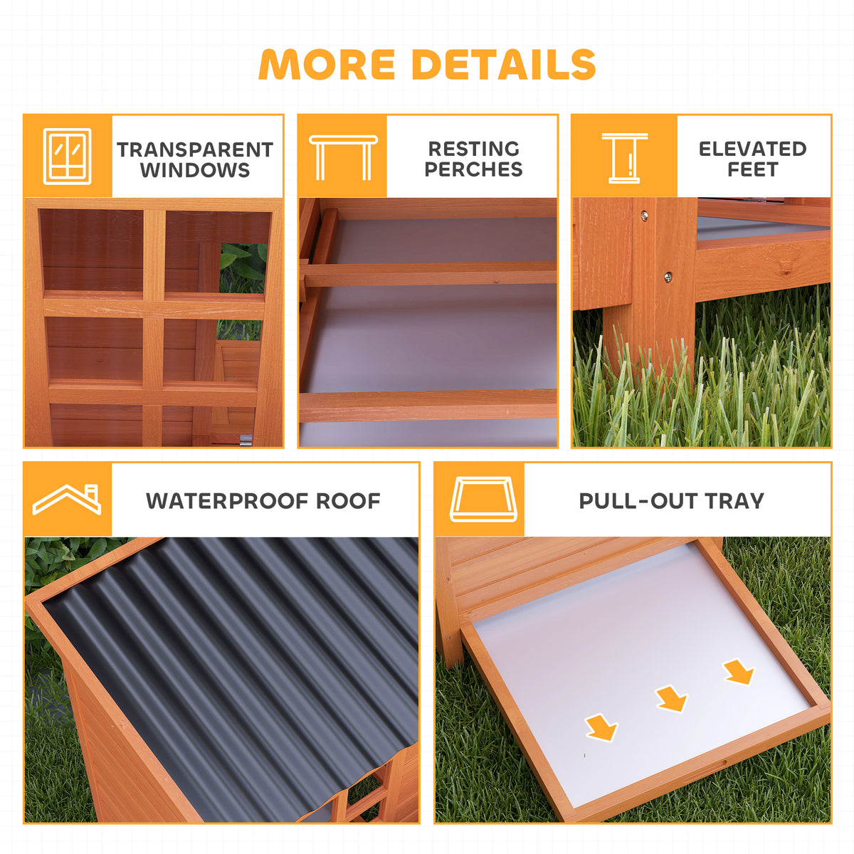Wooden Chicken Coop with Nesting Box, Pull-Out Tray, Waterproof Roof, 39" Chicken House for 2-4 Chickens, Rabbits